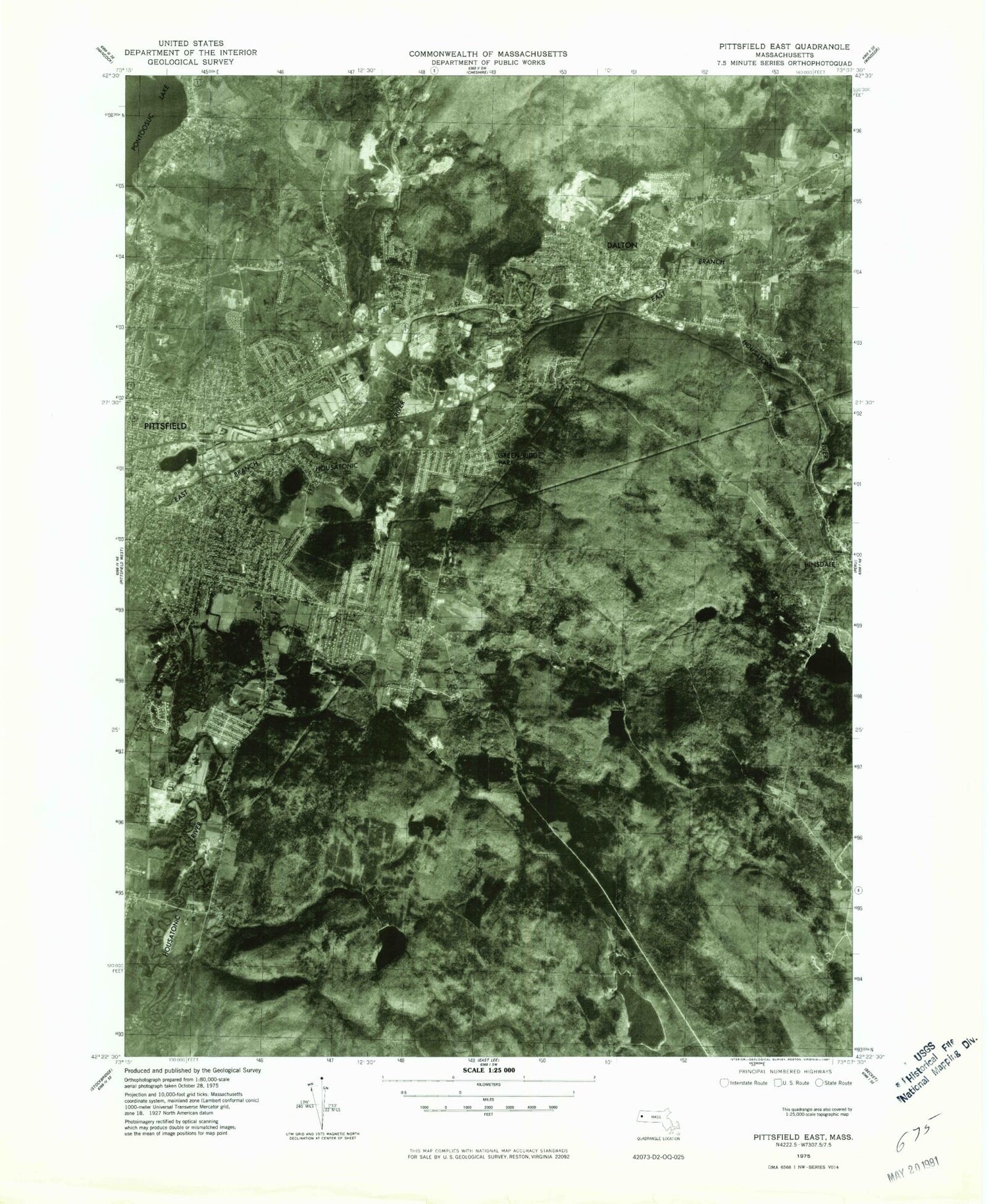 Classic USGS Pittsfield East Massachusetts 7.5'x7.5' Topo Map Image