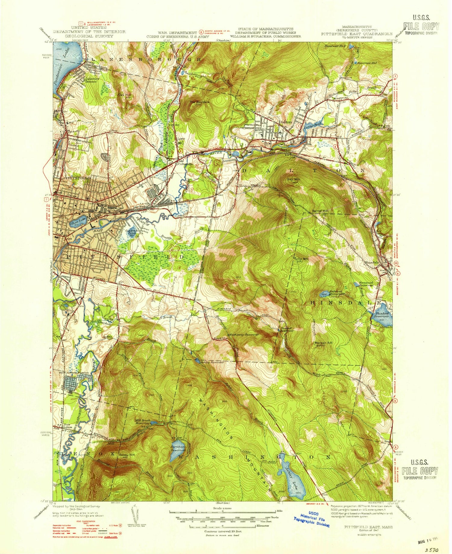 Classic USGS Pittsfield East Massachusetts 7.5'x7.5' Topo Map Image