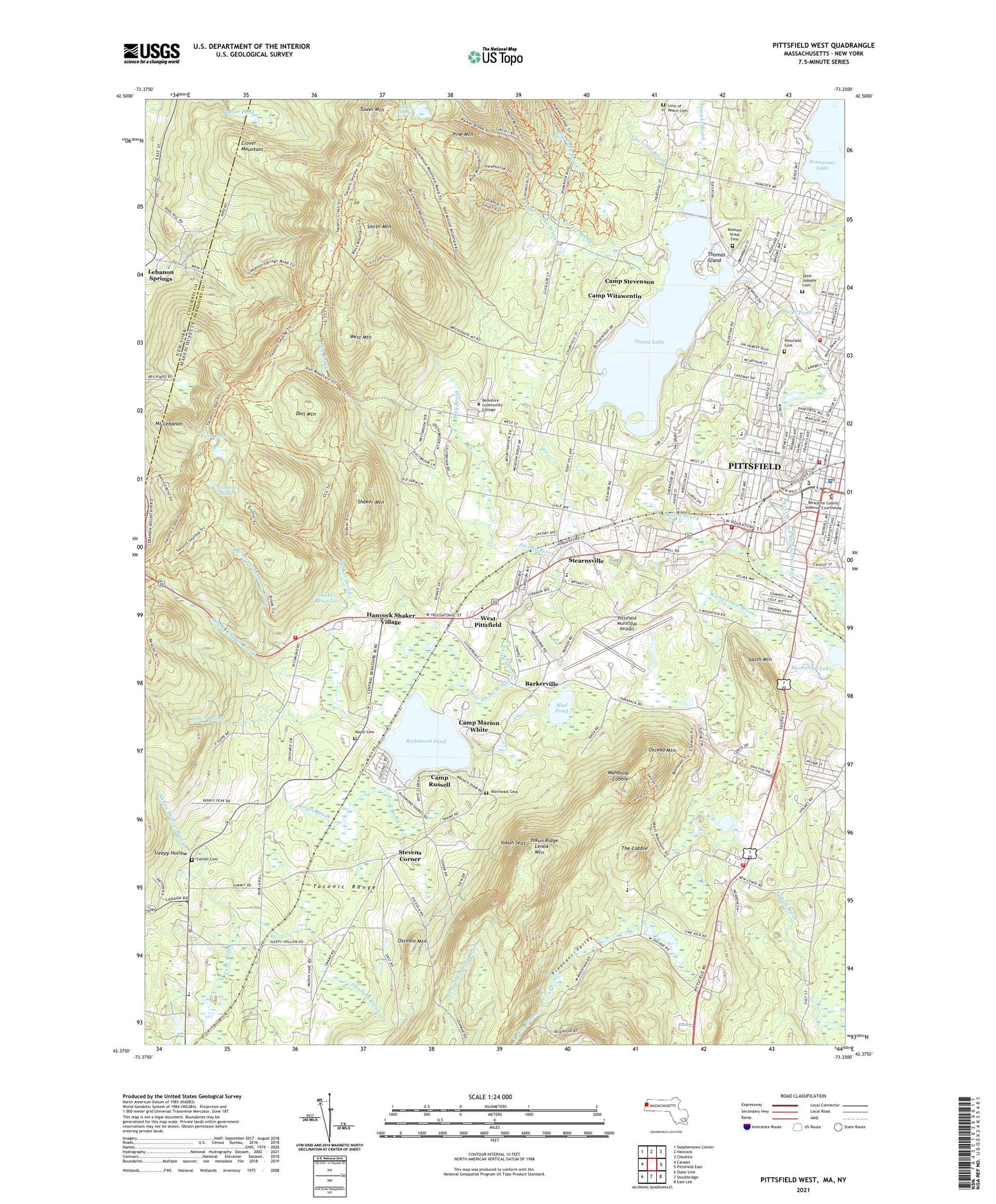 Pittsfield West Massachusetts US Topo Map Image