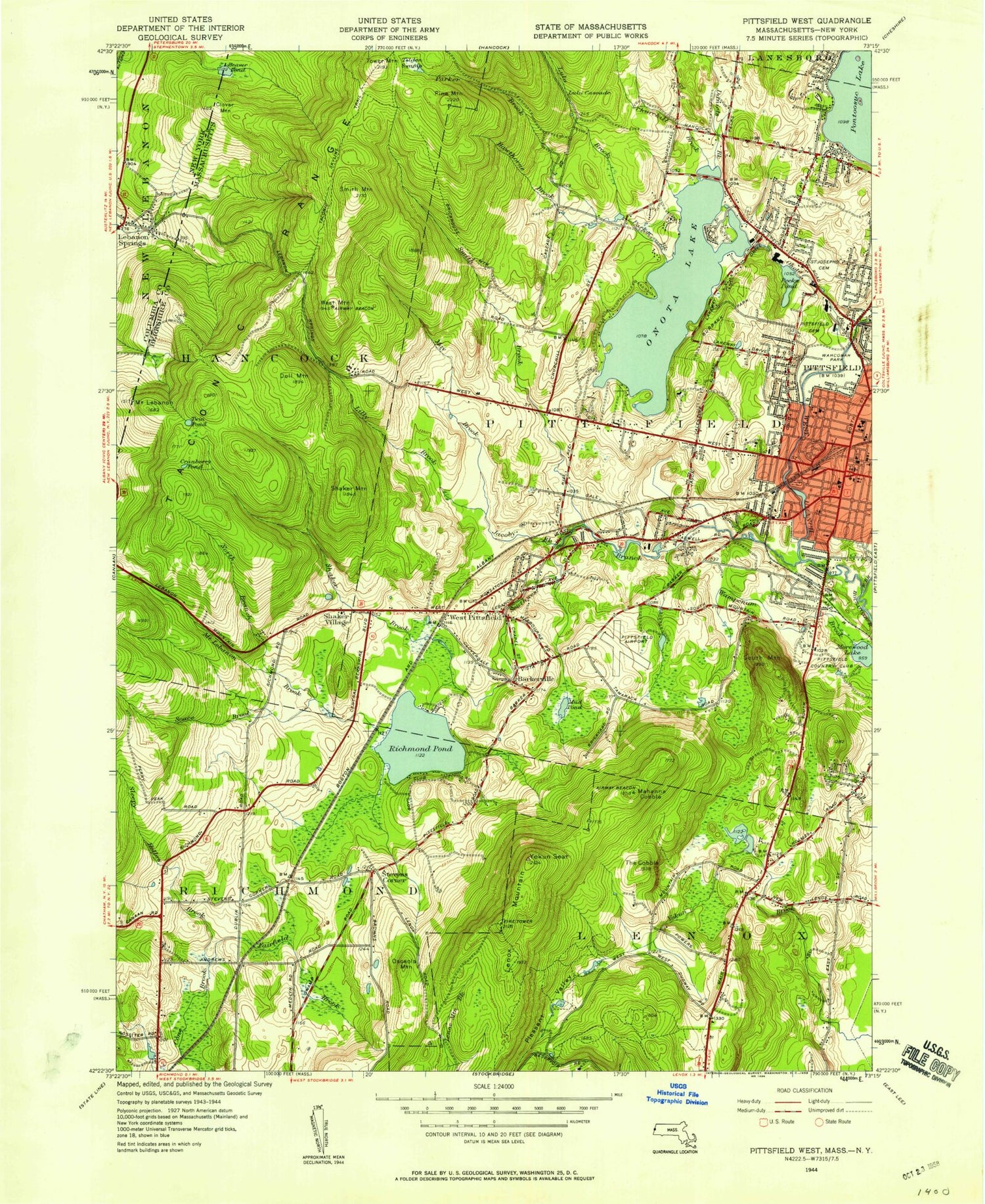 Classic USGS Pittsfield West Massachusetts 7.5'x7.5' Topo Map Image