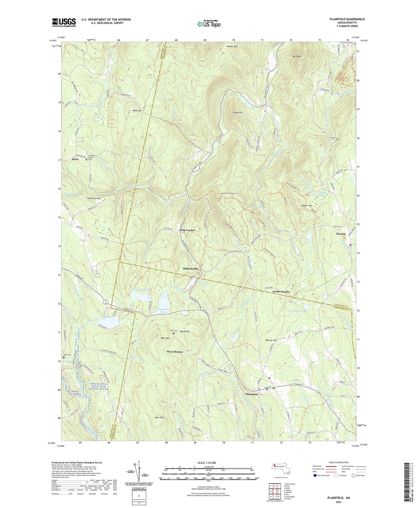Plainfield Massachusetts US Topo Map Image