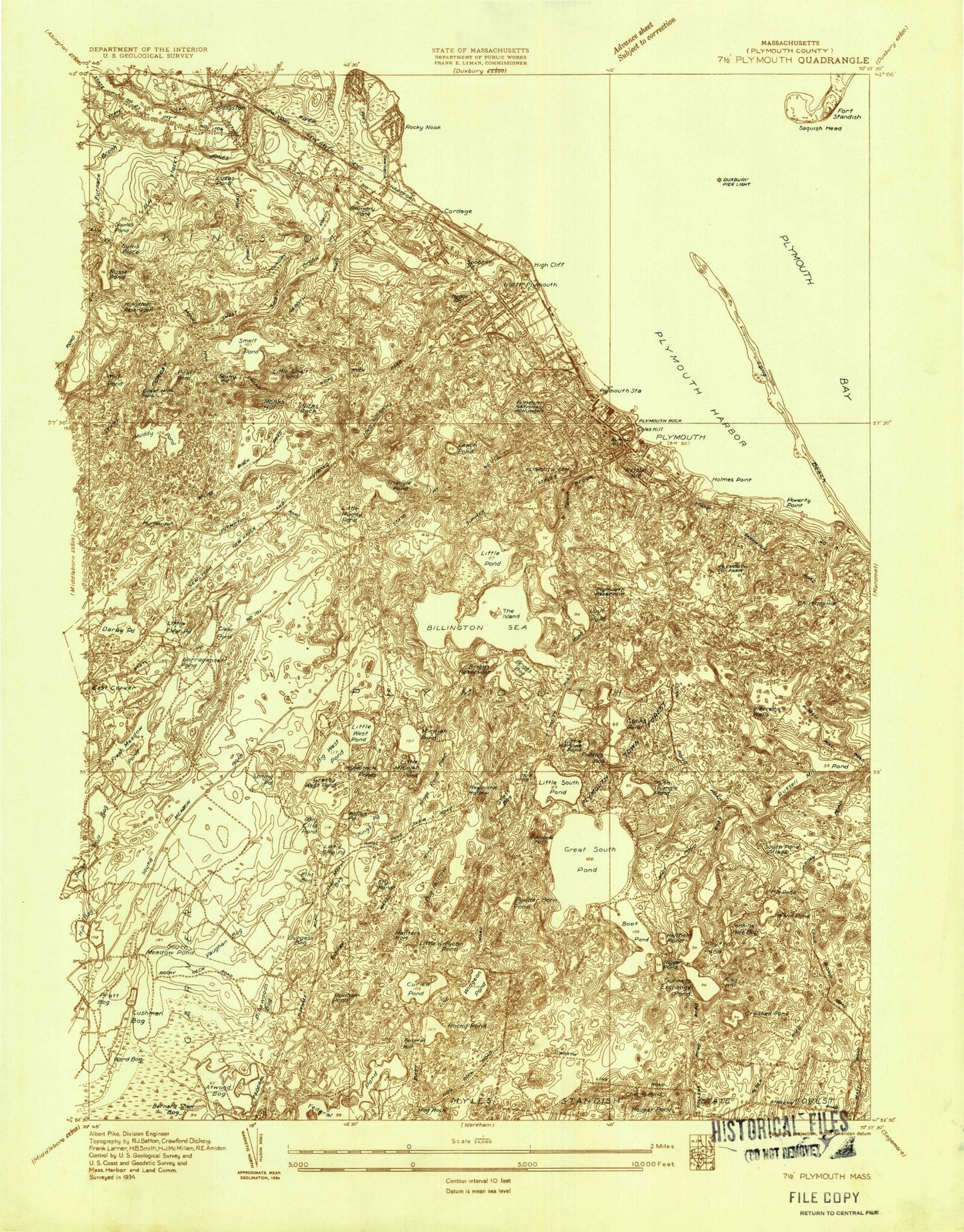 Classic USGS Plymouth Massachusetts 7.5'x7.5' Topo Map Image