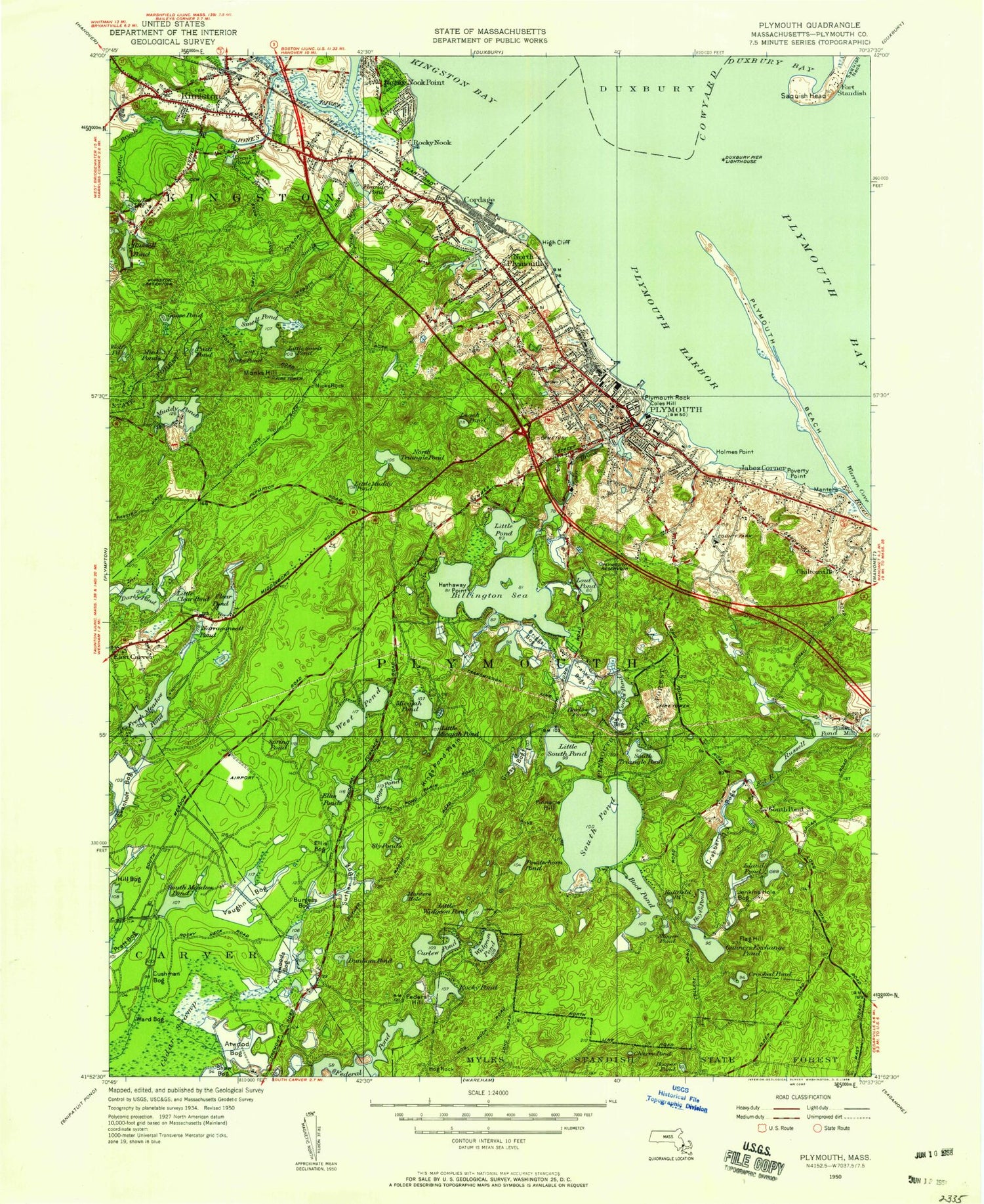 Classic USGS Plymouth Massachusetts 7.5'x7.5' Topo Map Image