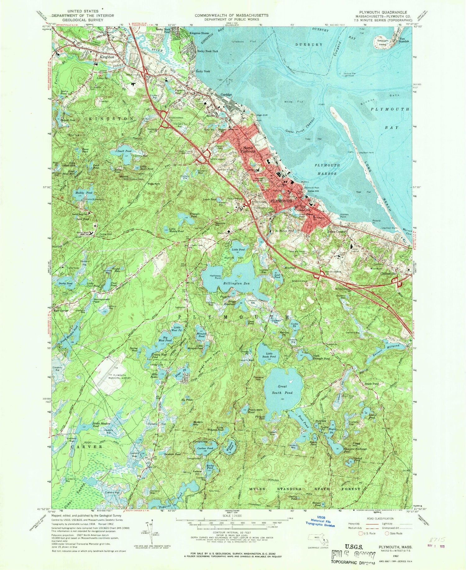 Classic USGS Plymouth Massachusetts 7.5'x7.5' Topo Map Image