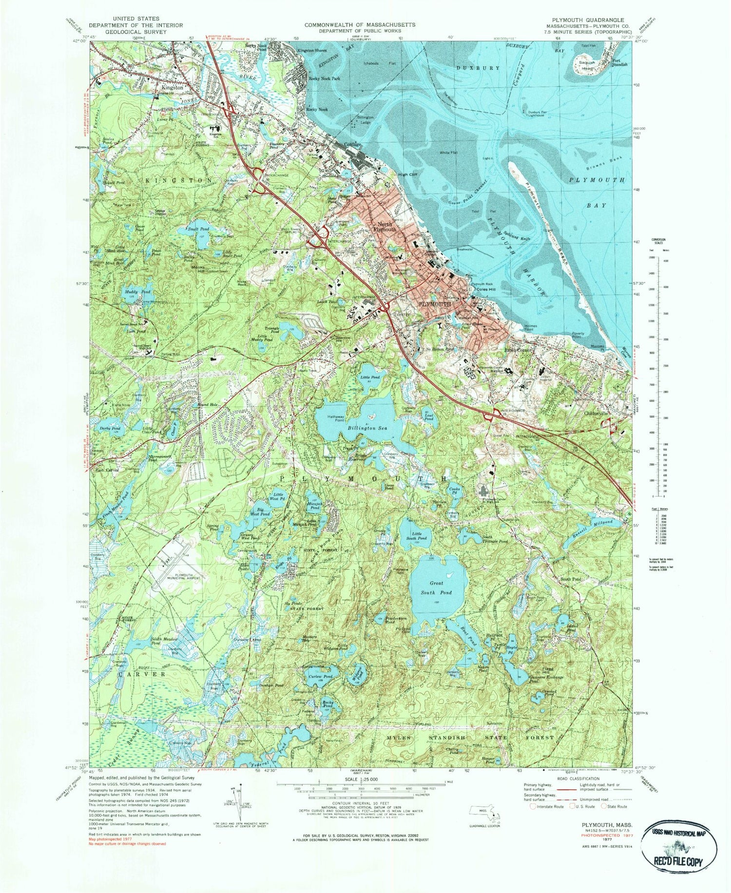 Classic USGS Plymouth Massachusetts 7.5'x7.5' Topo Map Image