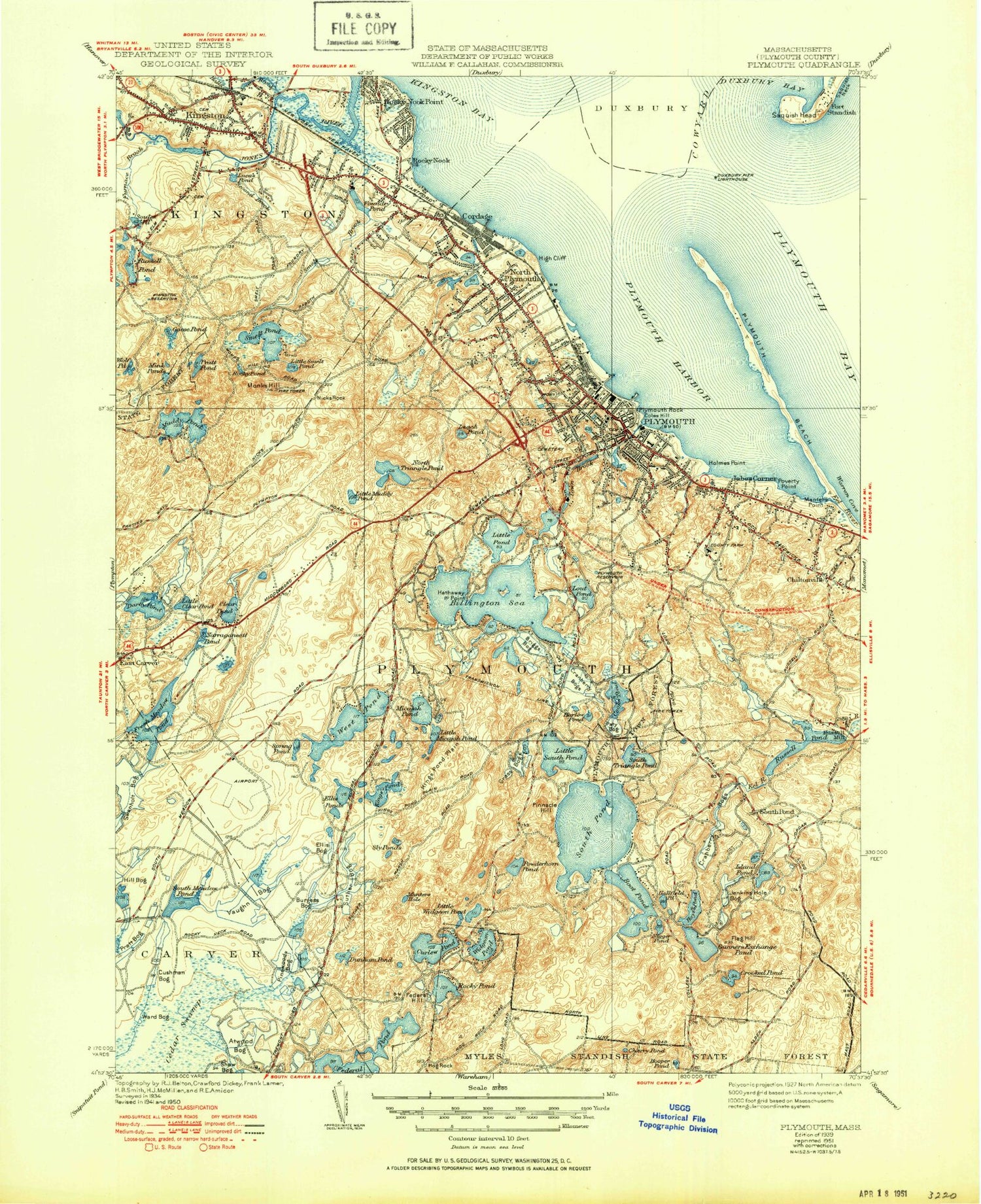 Classic USGS Plymouth Massachusetts 7.5'x7.5' Topo Map Image