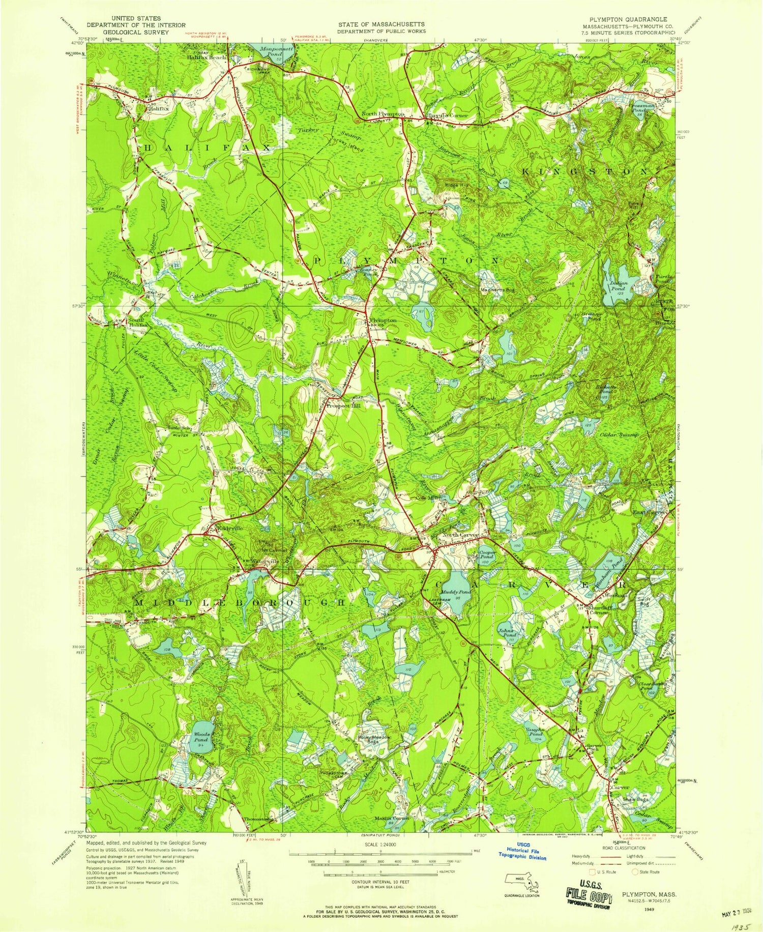 Classic USGS Plympton Massachusetts 7.5'x7.5' Topo Map Image