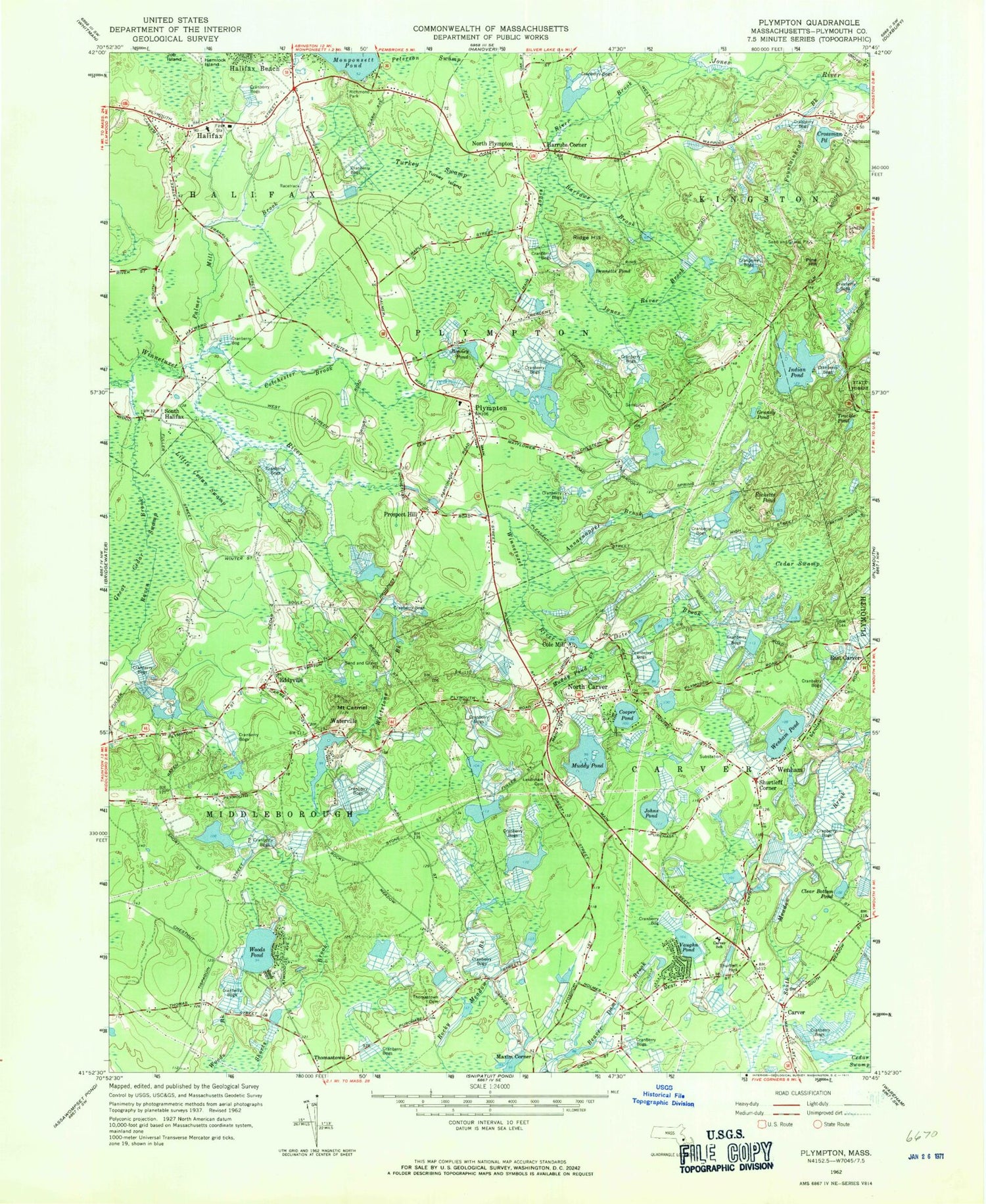 Classic USGS Plympton Massachusetts 7.5'x7.5' Topo Map Image