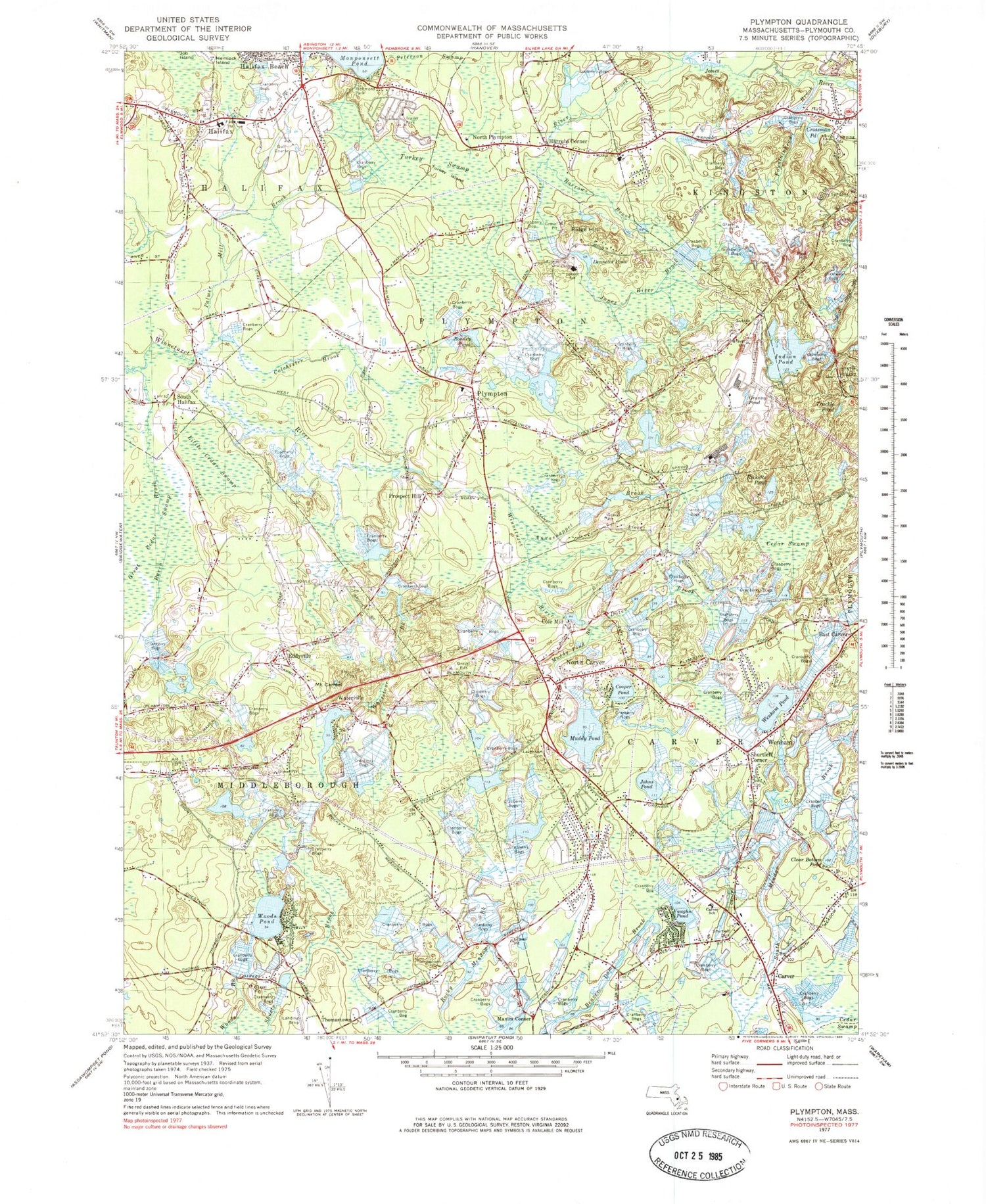 Classic USGS Plympton Massachusetts 7.5'x7.5' Topo Map Image
