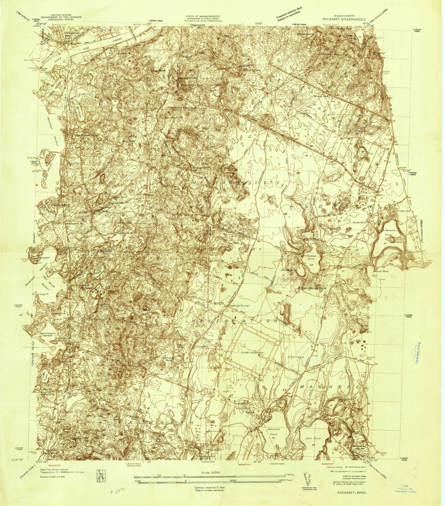 Classic USGS Pocasset Massachusetts 7.5'x7.5' Topo Map Image