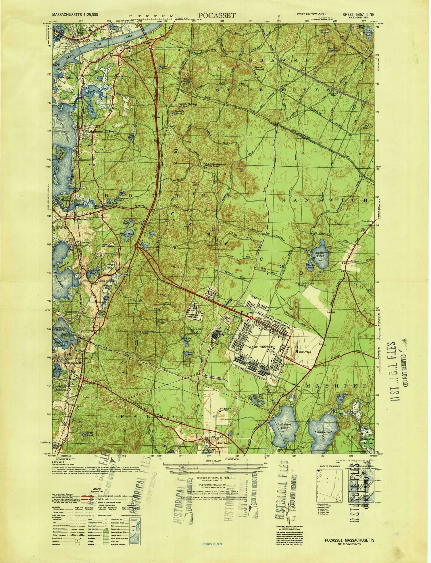 Classic USGS Pocasset Massachusetts 7.5'x7.5' Topo Map Image