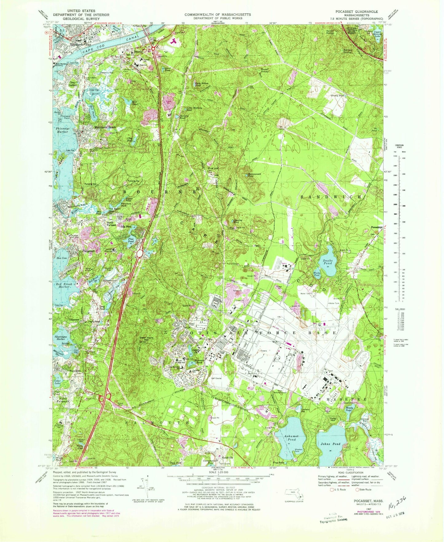 Classic USGS Pocasset Massachusetts 7.5'x7.5' Topo Map Image
