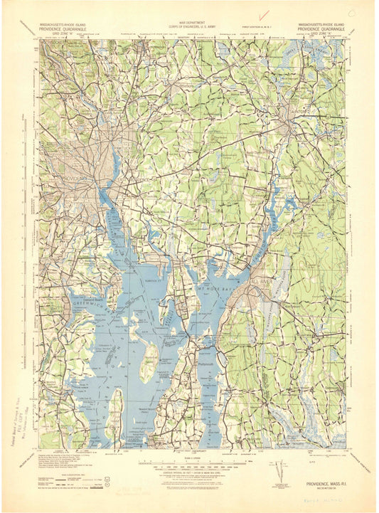 Historic 1943 Providence Massachusetts 30'x30' Topo Map Image