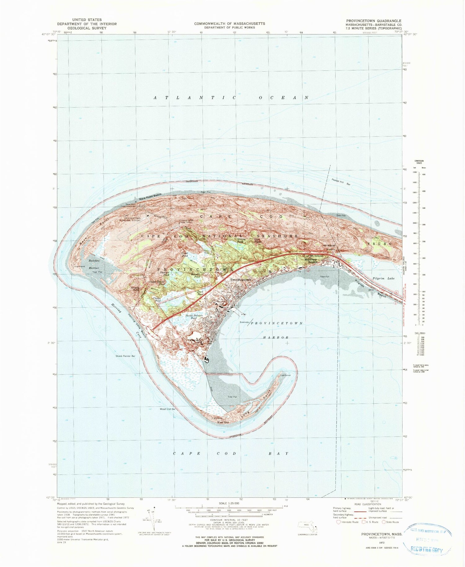 Classic USGS Provincetown Massachusetts 7.5'x7.5' Topo Map Image