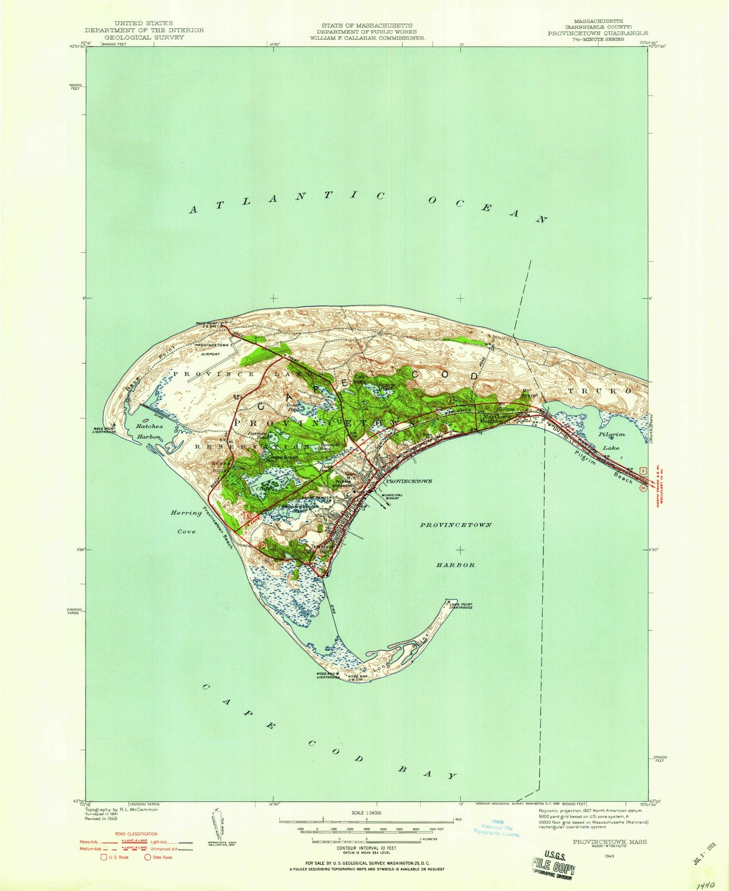 Classic USGS Provincetown Massachusetts 7.5'x7.5' Topo Map Image