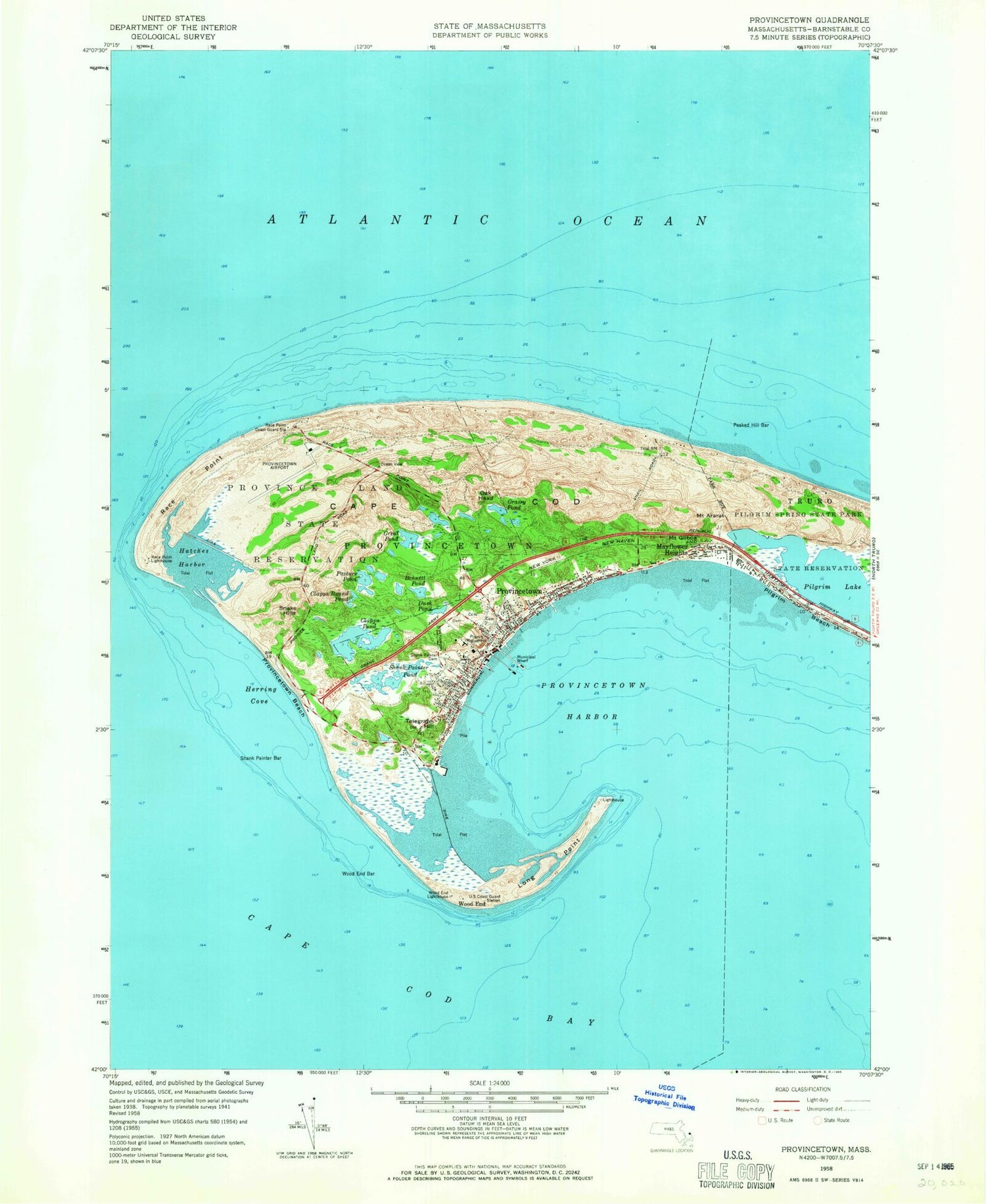 Classic USGS Provincetown Massachusetts 7.5'x7.5' Topo Map Image