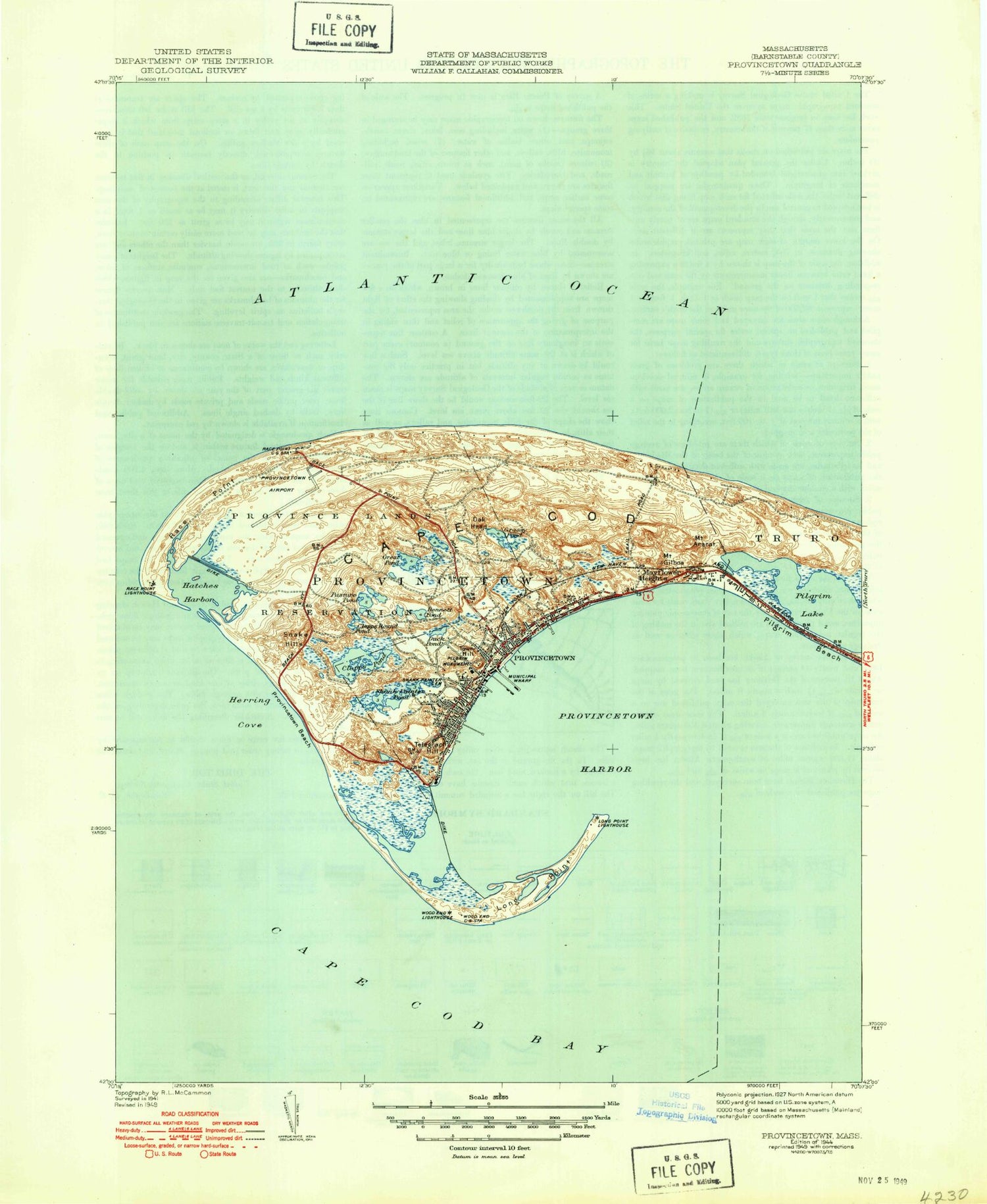 Classic USGS Provincetown Massachusetts 7.5'x7.5' Topo Map Image