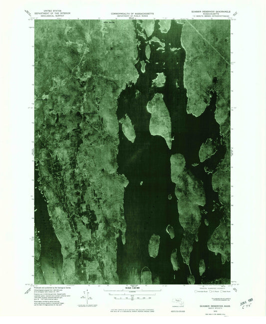 Classic USGS Quabbin Reservoir Massachusetts 7.5'x7.5' Topo Map Image