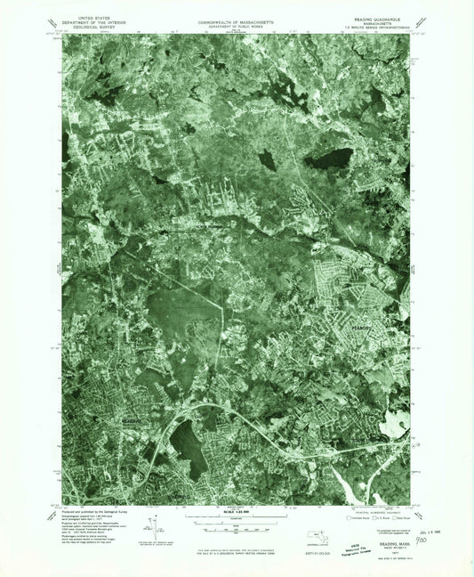 Classic USGS Reading Massachusetts 7.5'x7.5' Topo Map Image