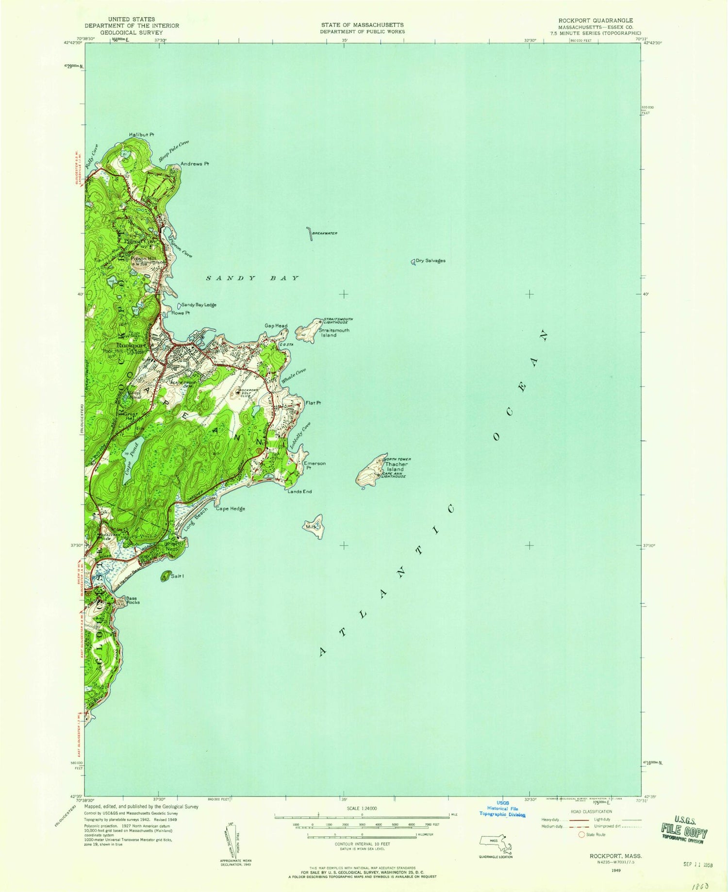 Classic USGS Rockport Massachusetts 7.5'x7.5' Topo Map Image