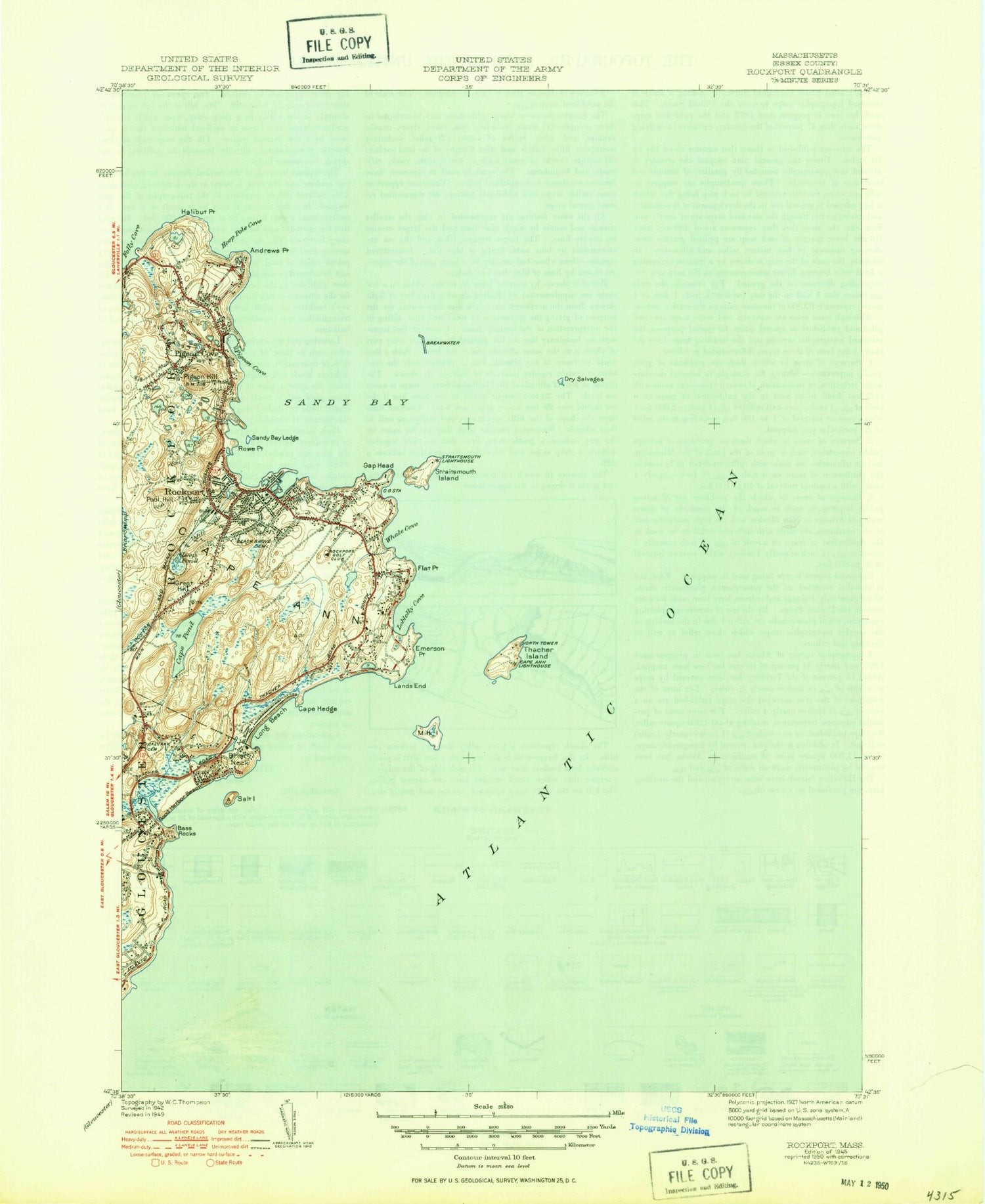 Classic USGS Rockport Massachusetts 7.5'x7.5' Topo Map Image