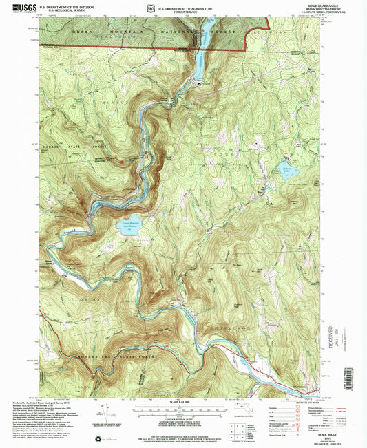 Classic USGS Rowe Massachusetts 7.5'x7.5' Topo Map Image