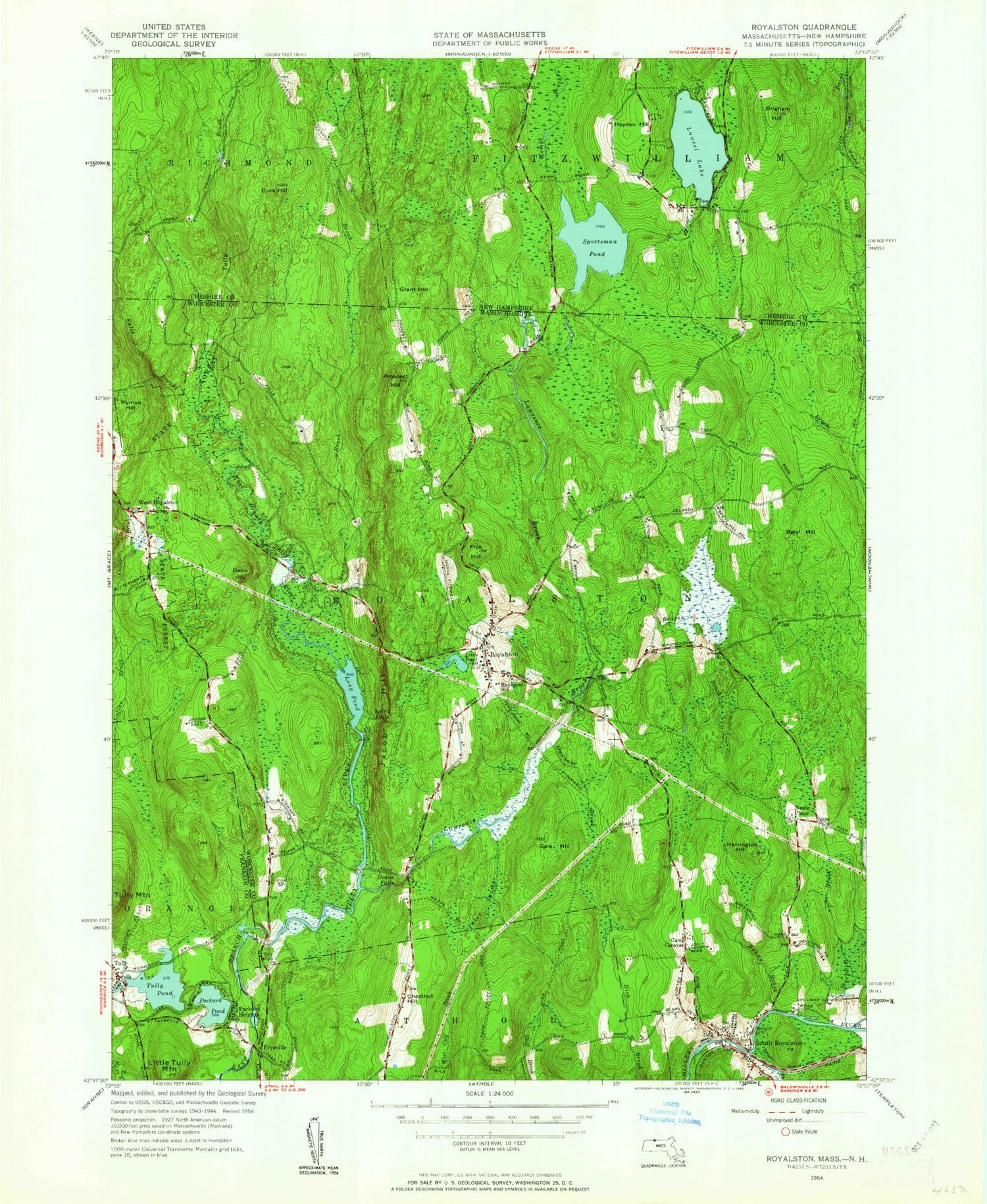 Classic USGS Royalston Massachusetts 7.5'x7.5' Topo Map Image