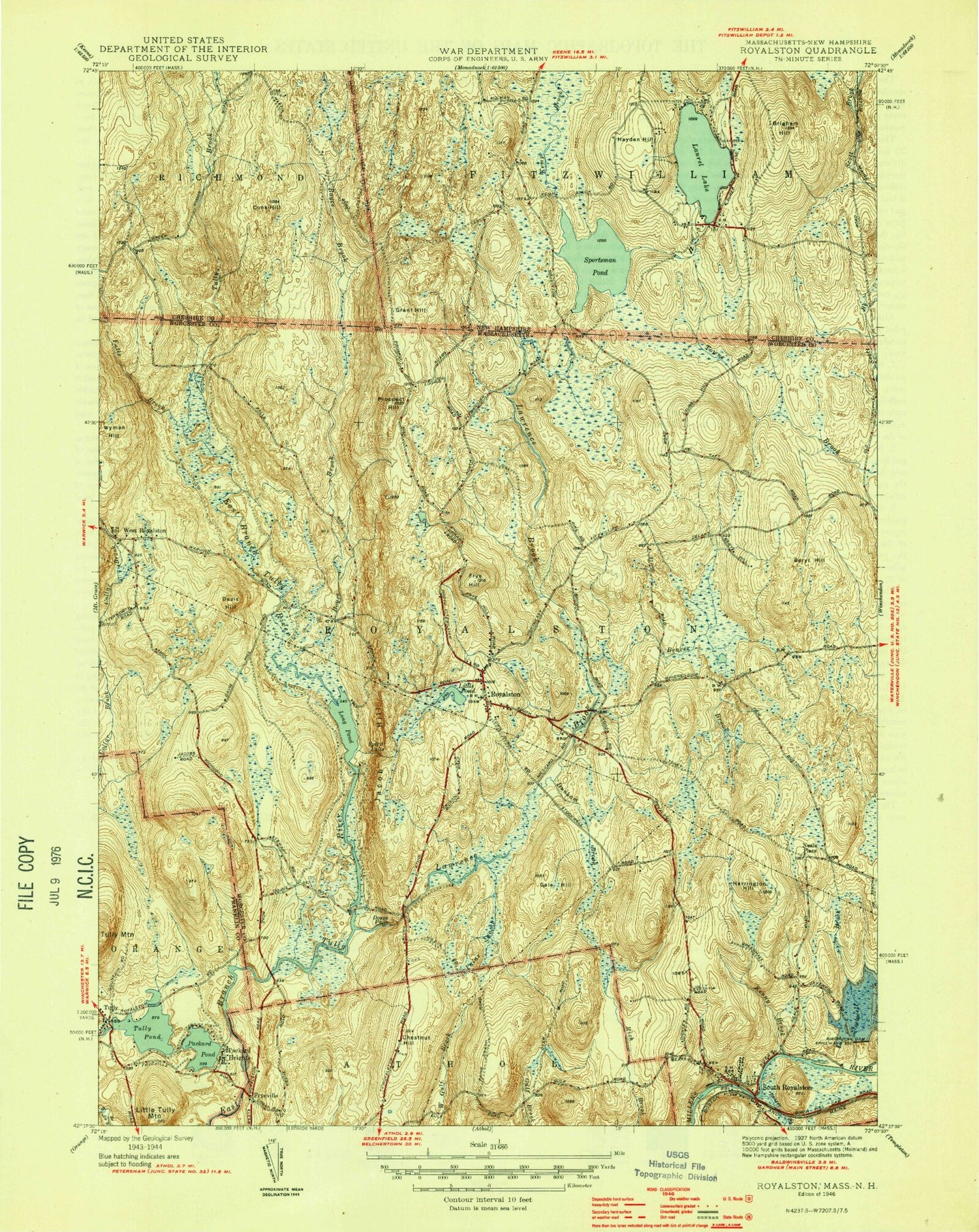 Classic USGS Royalston Massachusetts 7.5'x7.5' Topo Map Image