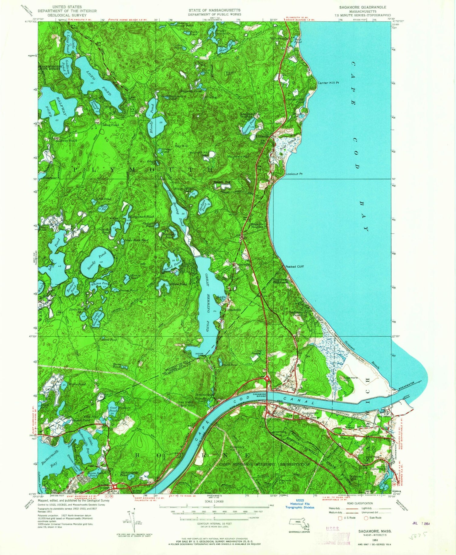 Classic USGS Sagamore Massachusetts 7.5'x7.5' Topo Map Image