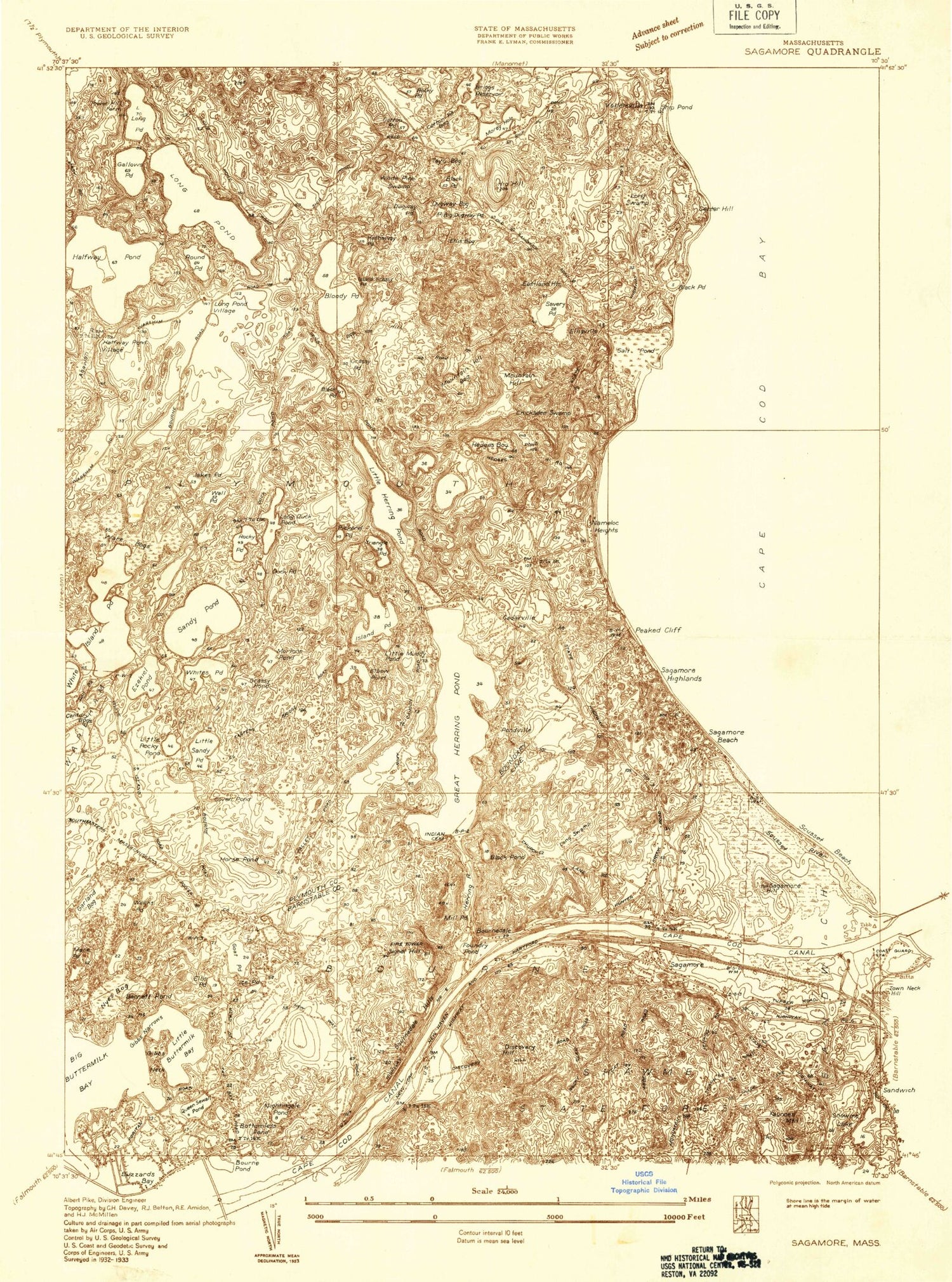 Classic USGS Sagamore Massachusetts 7.5'x7.5' Topo Map Image