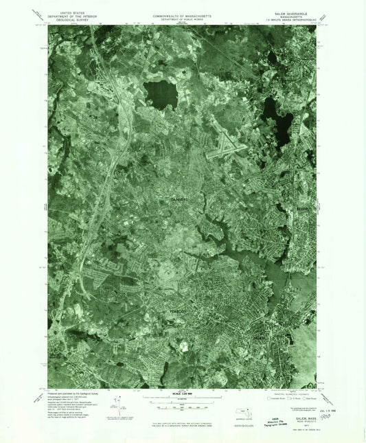 Classic USGS Salem Massachusetts 7.5'x7.5' Topo Map Image
