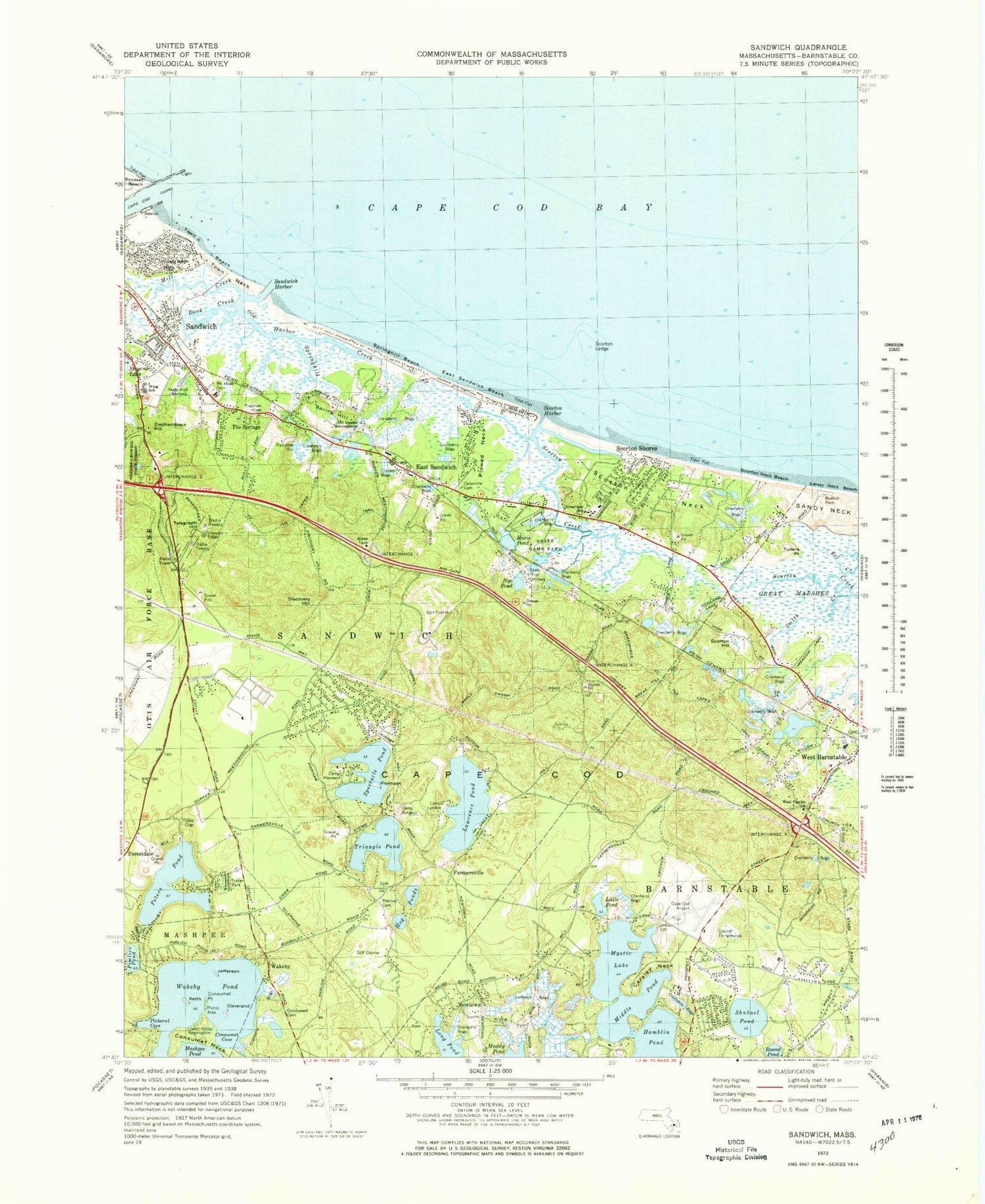 Classic USGS Sandwich Massachusetts 7.5'x7.5' Topo Map Image
