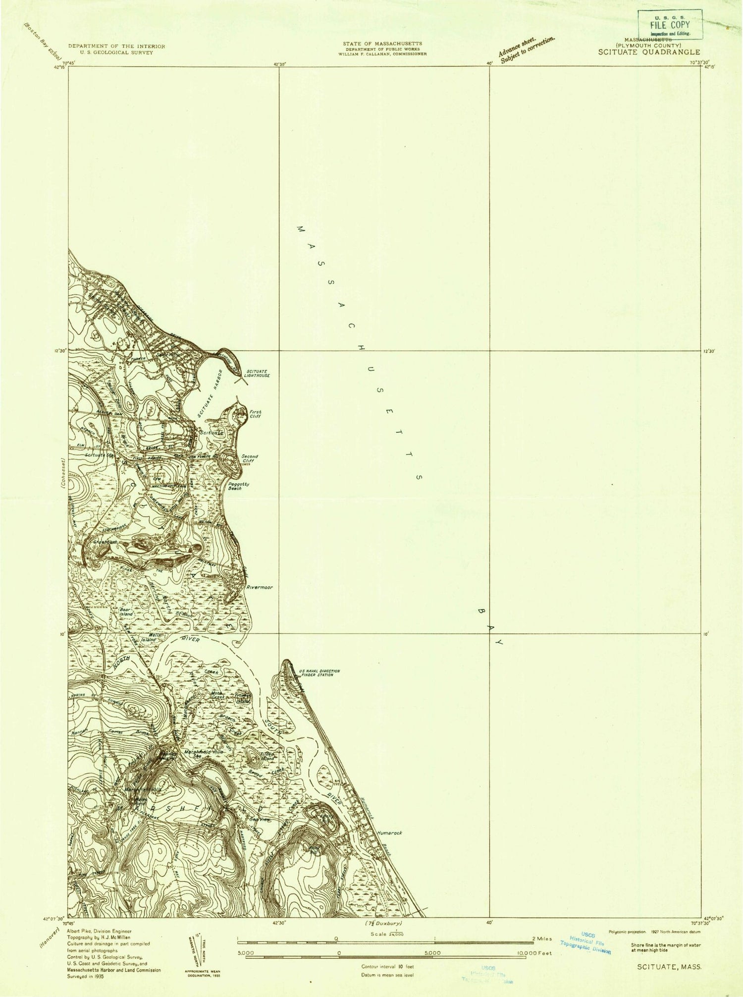 Classic USGS Scituate Massachusetts 7.5'x7.5' Topo Map Image