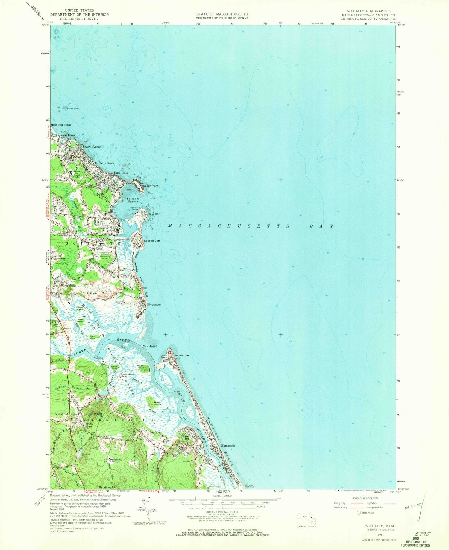 Classic USGS Scituate Massachusetts 7.5'x7.5' Topo Map Image