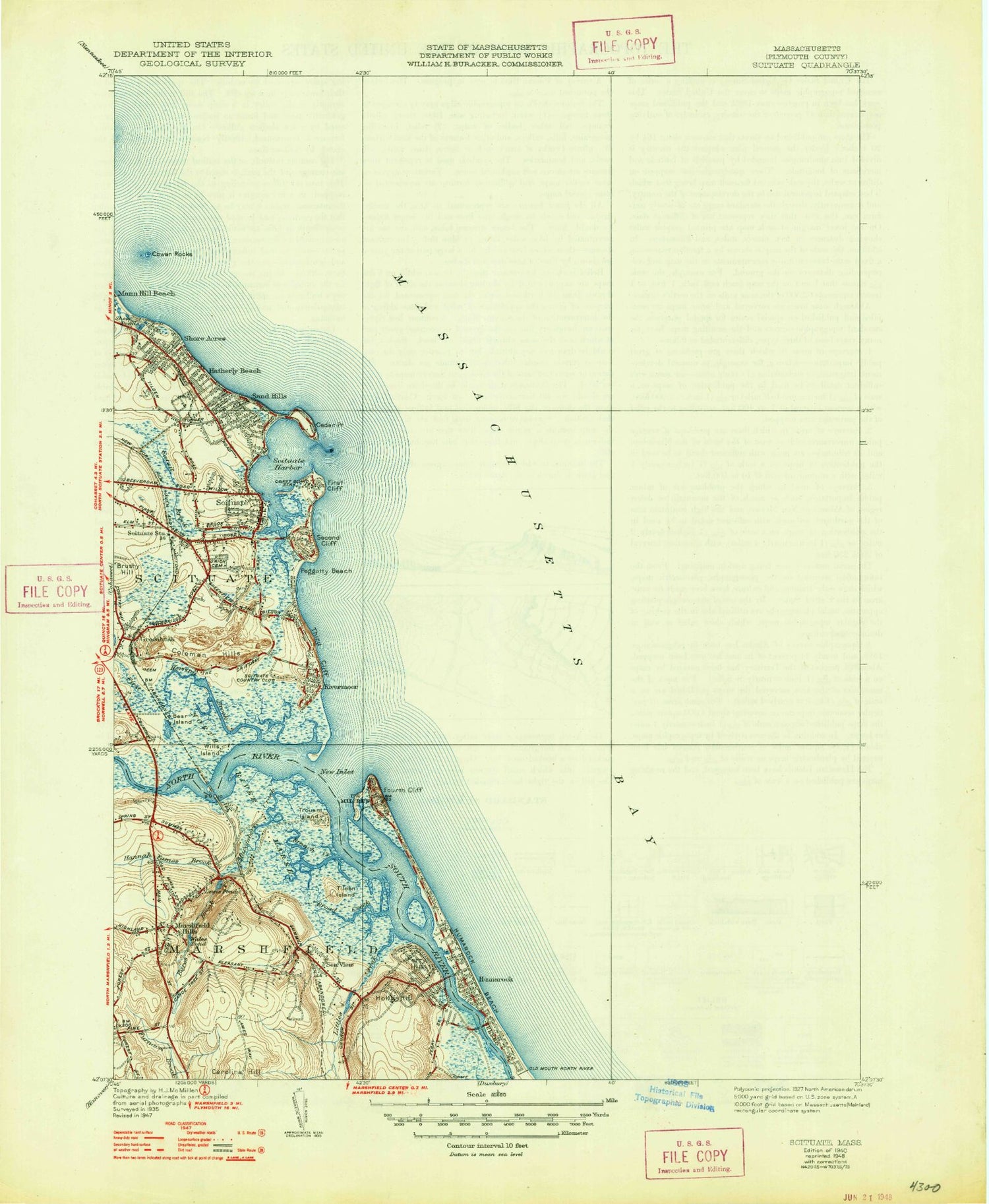 Classic USGS Scituate Massachusetts 7.5'x7.5' Topo Map Image
