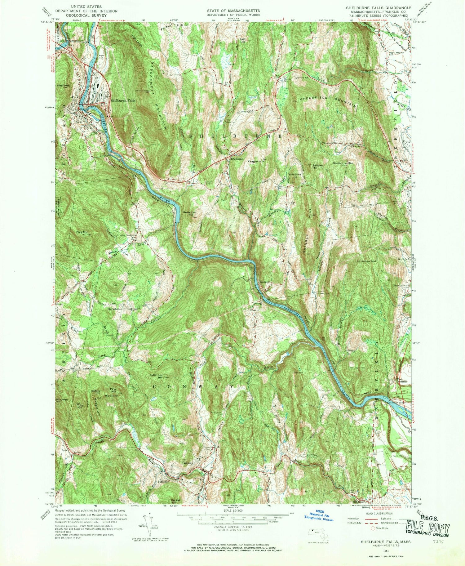 Classic USGS Shelburne Falls Massachusetts 7.5'x7.5' Topo Map Image