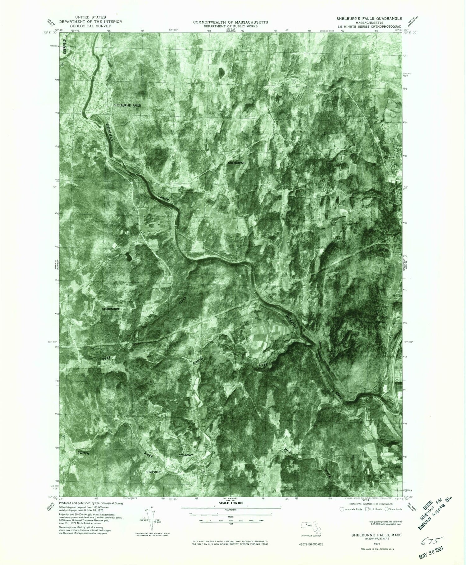 Classic USGS Shelburne Falls Massachusetts 7.5'x7.5' Topo Map Image