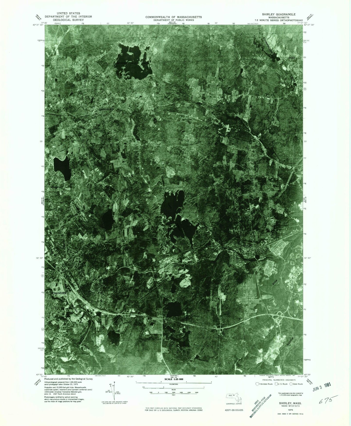 Classic USGS Shirley Massachusetts 7.5'x7.5' Topo Map Image