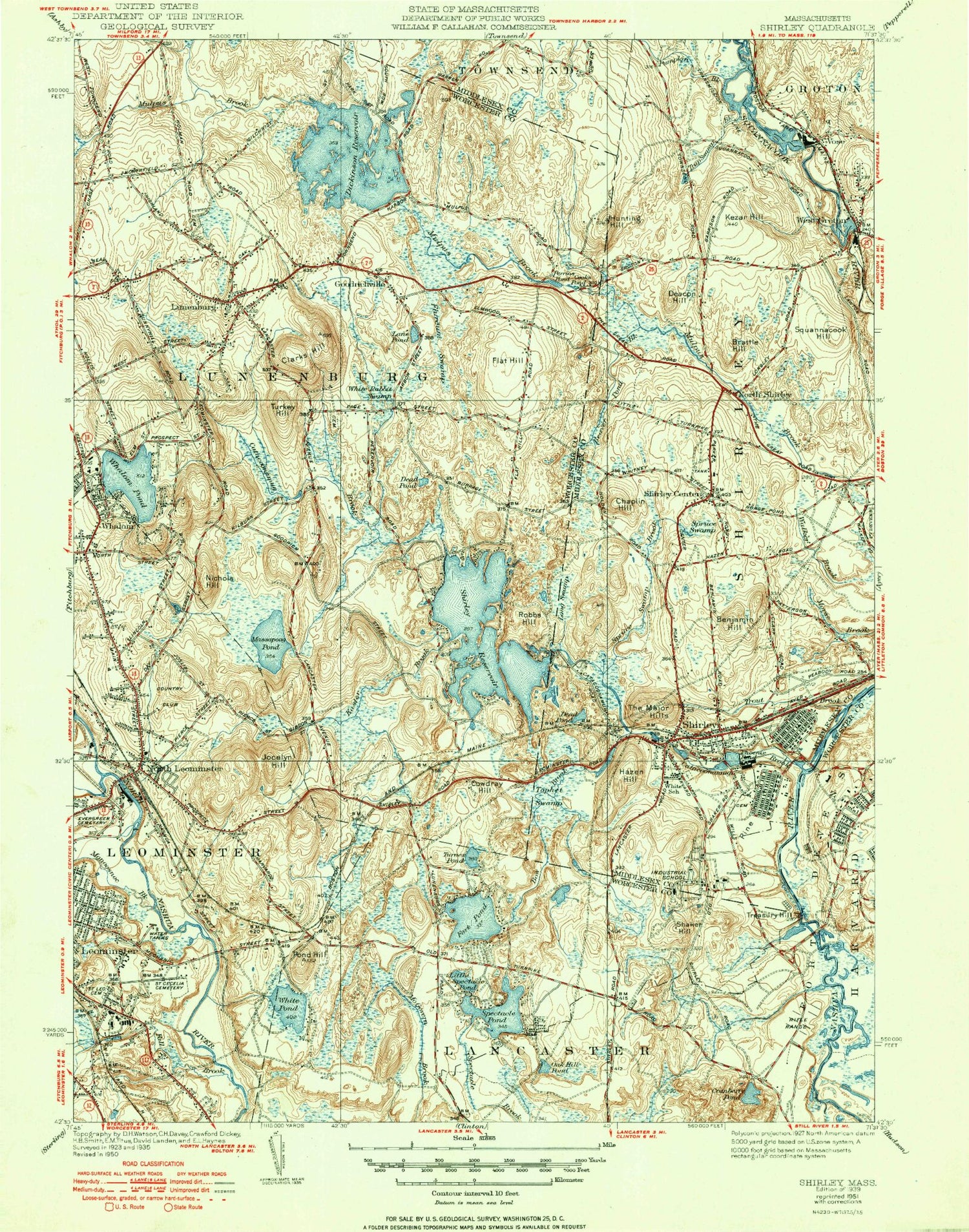 Classic USGS Shirley Massachusetts 7.5'x7.5' Topo Map Image