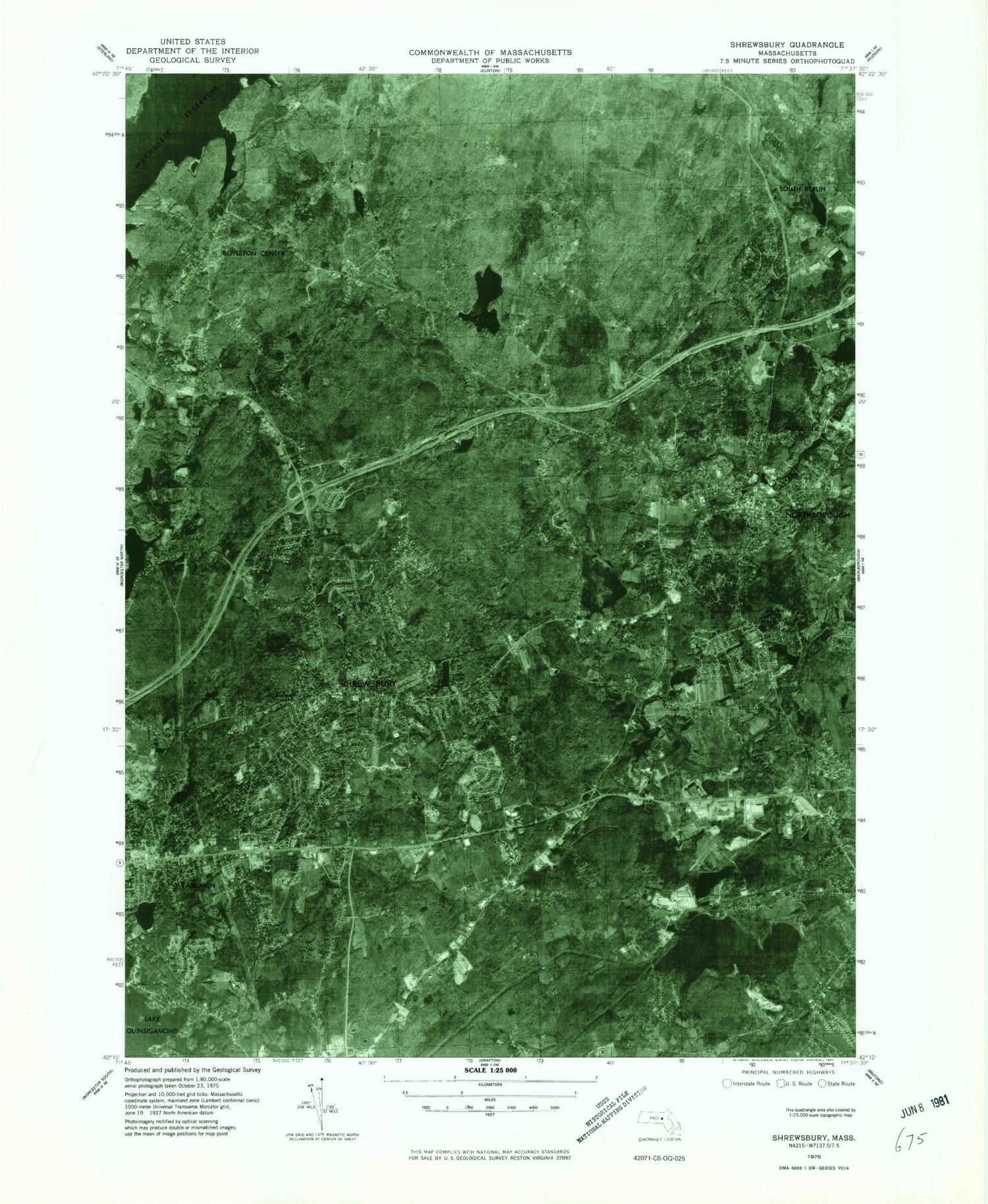 Classic USGS Shrewsbury Massachusetts 7.5'x7.5' Topo Map Image