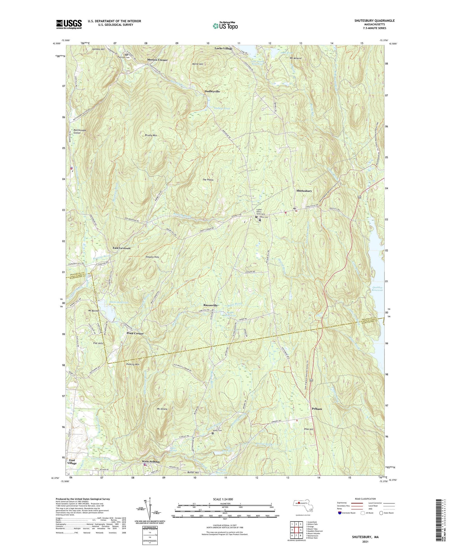 Shutesbury Massachusetts US Topo Map Image