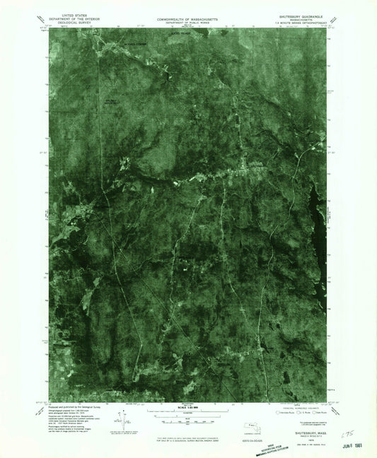 Classic USGS Shutesbury Massachusetts 7.5'x7.5' Topo Map Image