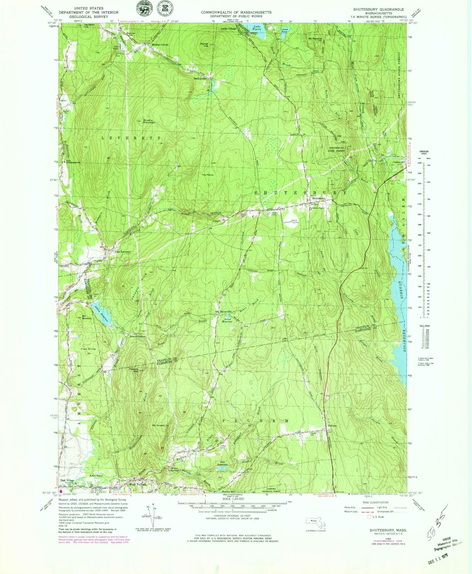 Classic USGS Shutesbury Massachusetts 7.5'x7.5' Topo Map Image