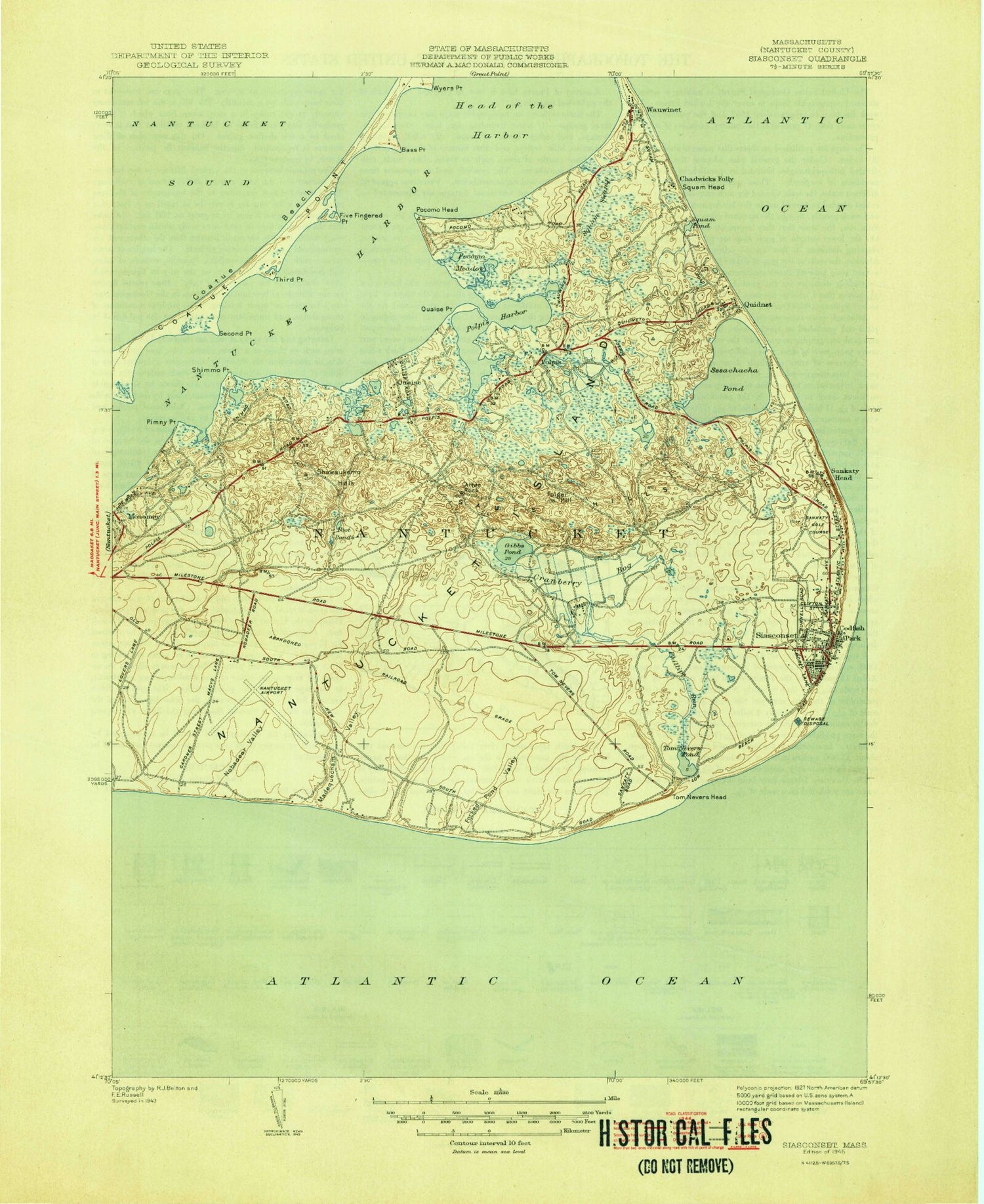 Classic USGS Siasconset Massachusetts 7.5'x7.5' Topo Map Image