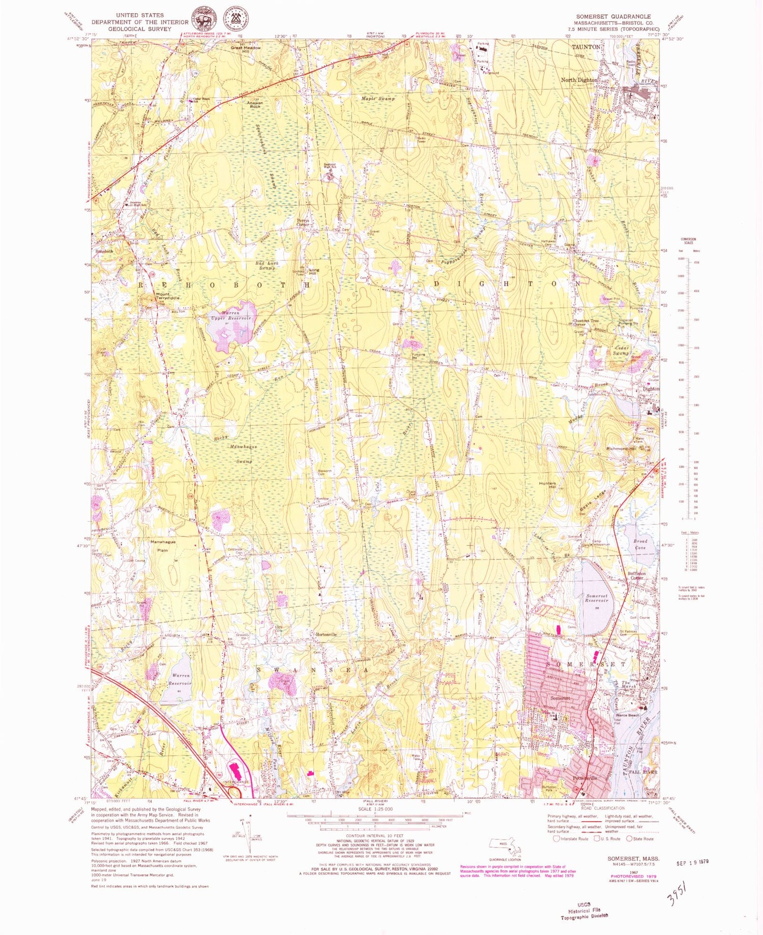 Classic USGS Somerset Massachusetts 7.5'x7.5' Topo Map Image