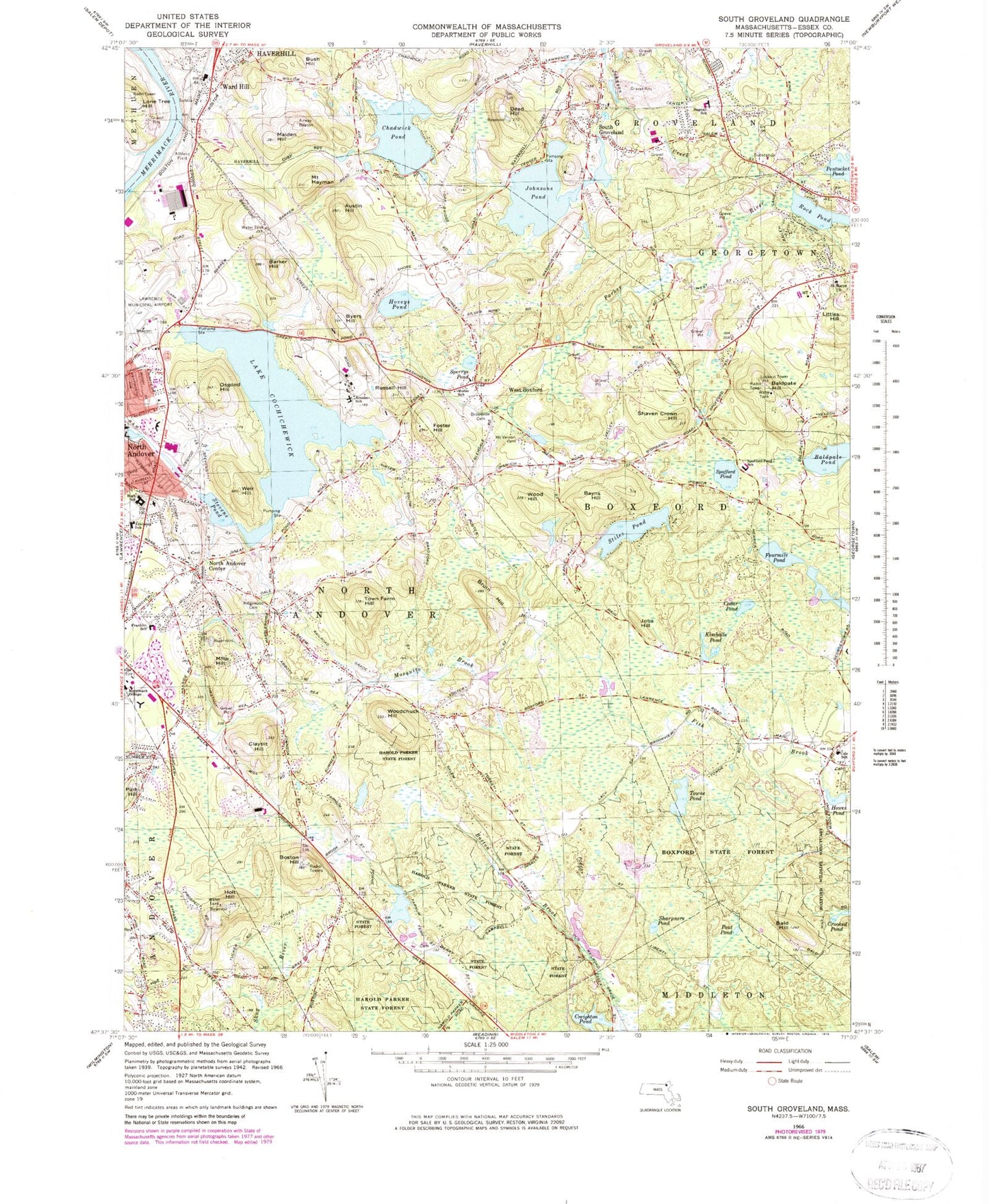 Classic USGS South Groveland Massachusetts 7.5'x7.5' Topo Map Image