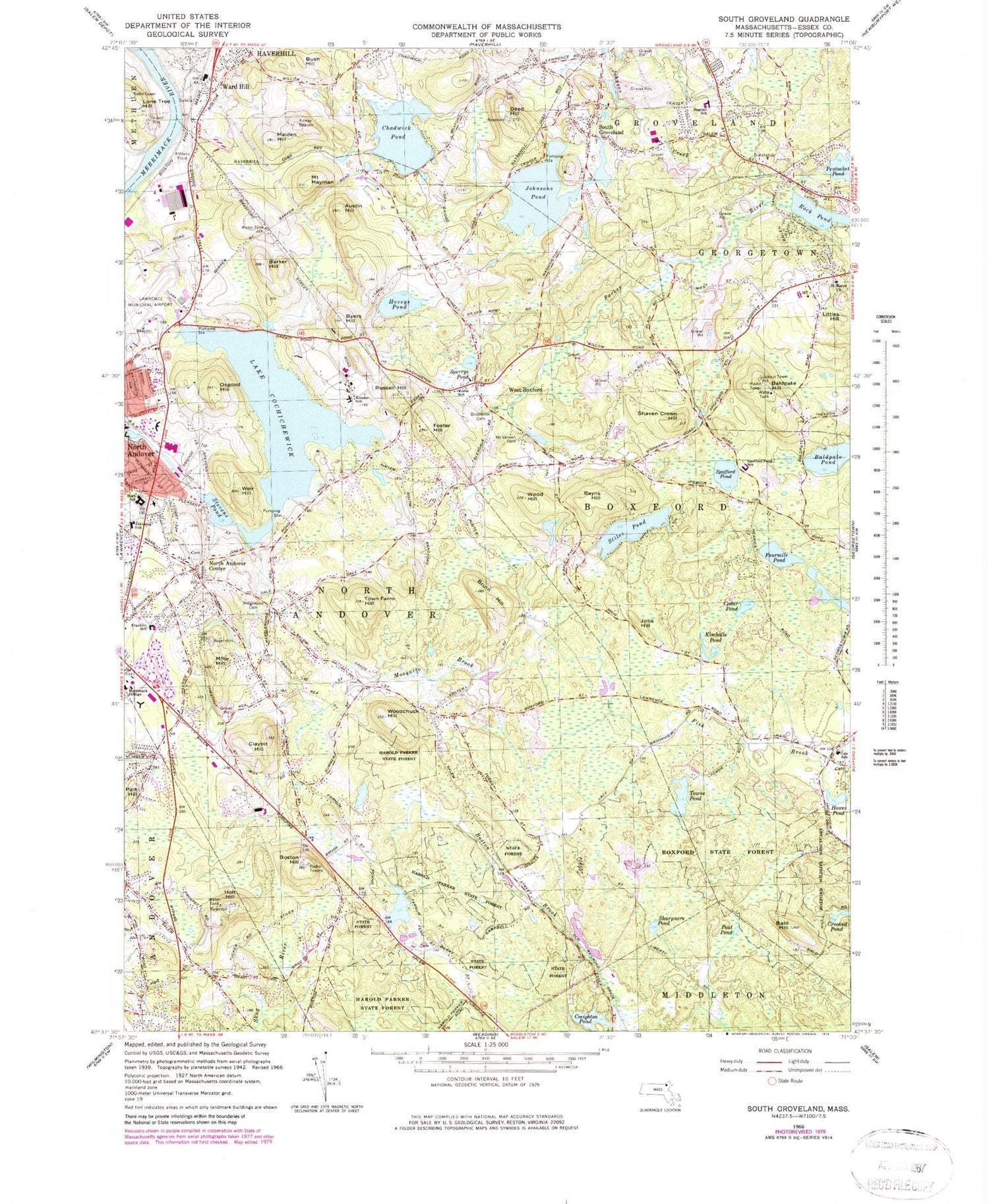 Classic USGS South Groveland Massachusetts 7.5'x7.5' Topo Map Image