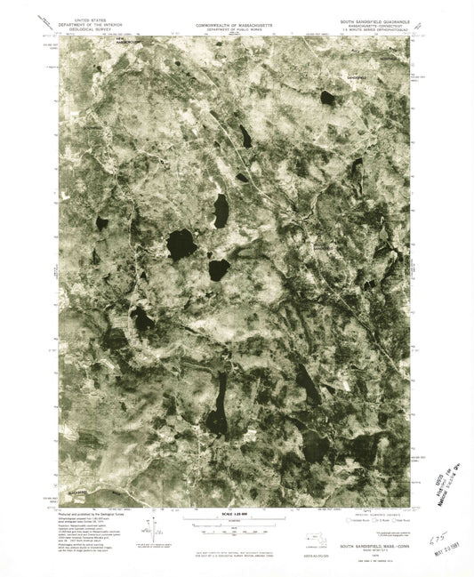 Classic USGS South Sandisfield Massachusetts 7.5'x7.5' Topo Map Image