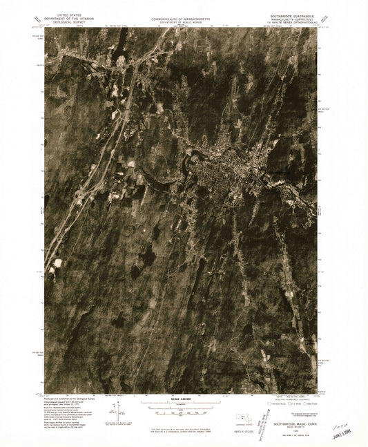 Classic USGS Southbridge Massachusetts 7.5'x7.5' Topo Map Image