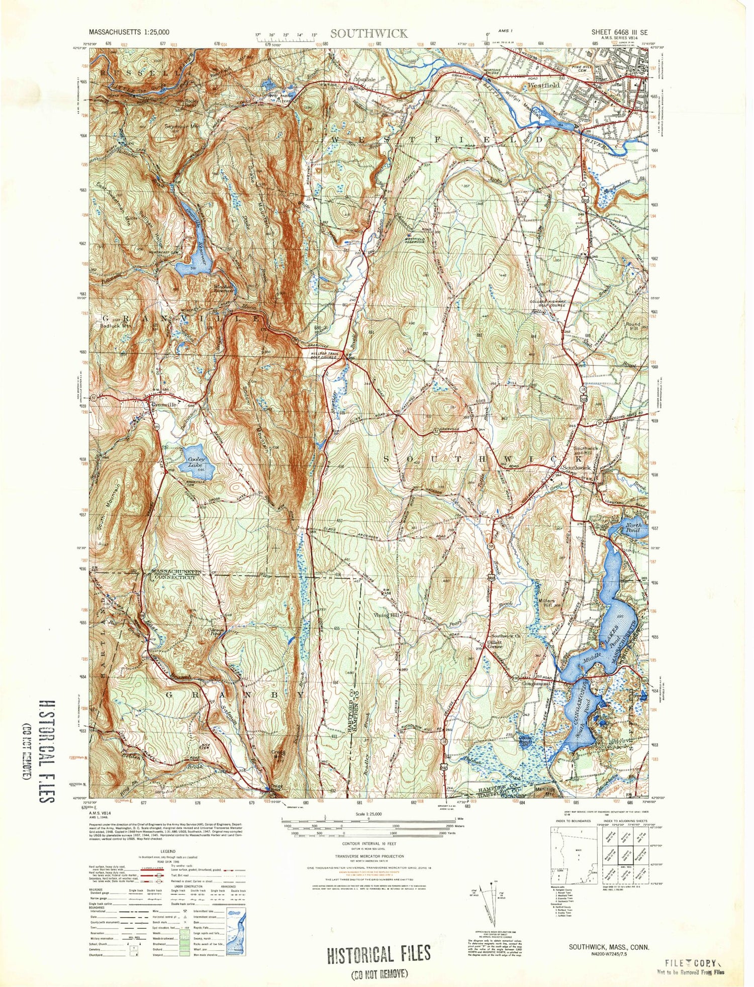 Classic USGS Southwick Massachusetts 7.5'x7.5' Topo Map Image
